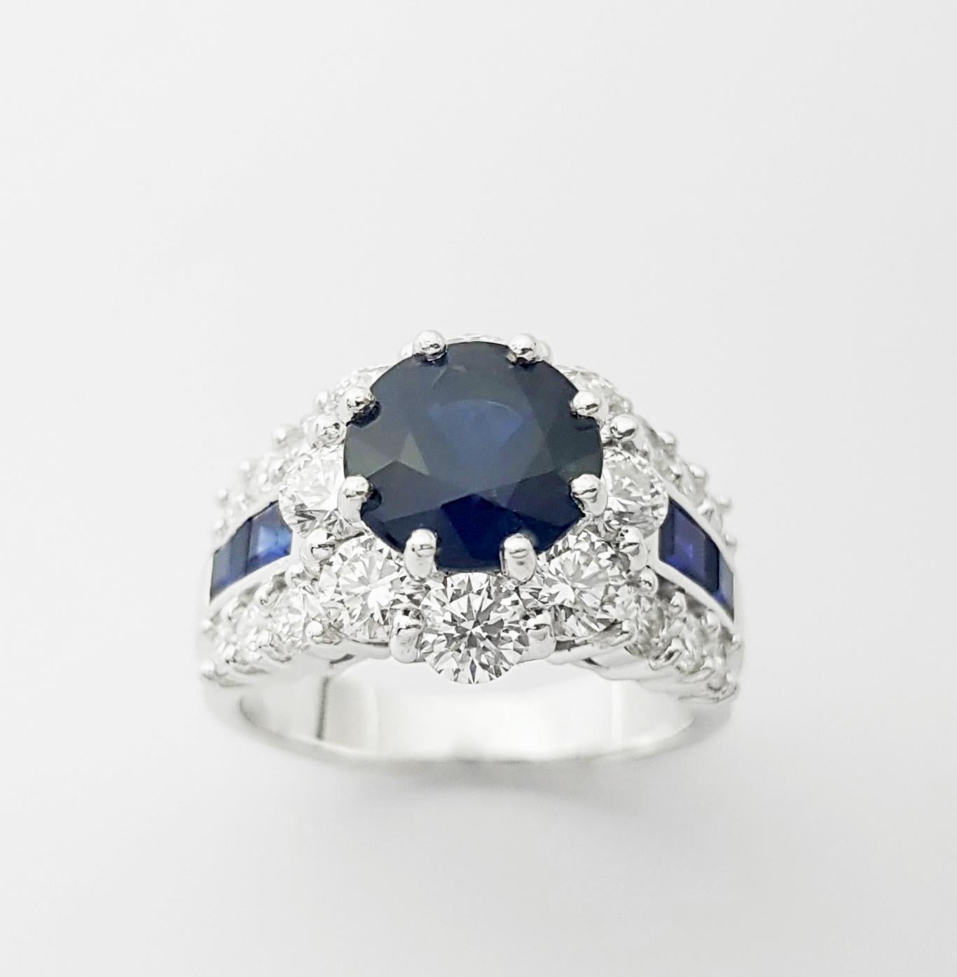 Anello con zaffiro blu e diamante incastonati in platino 950 in vendita 10