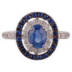 Blue Sapphire and Diamond Ring Studded in 18 Karat White Gold