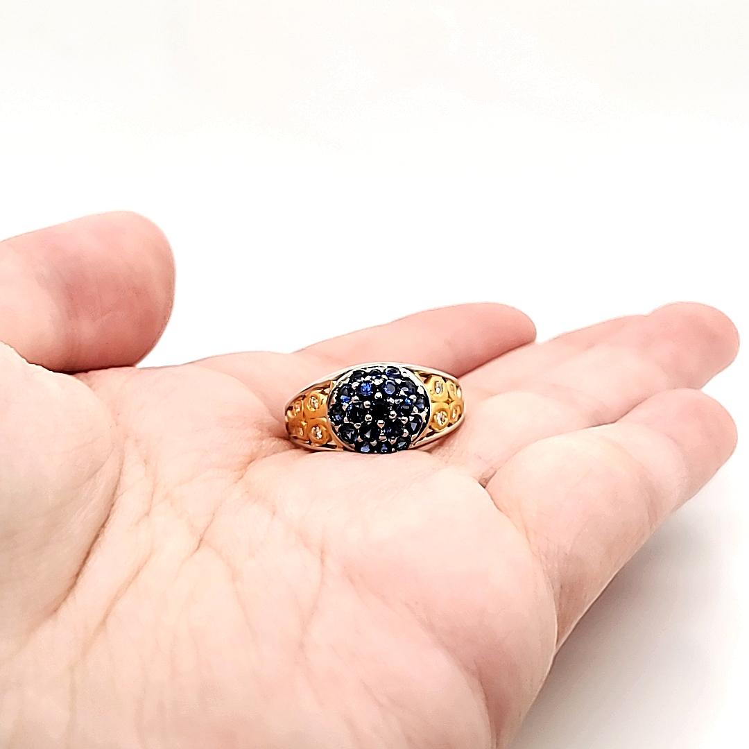 Blue Sapphire and Diamond Engagement Ring with 18 and 24 K Gold Work For Sale 1