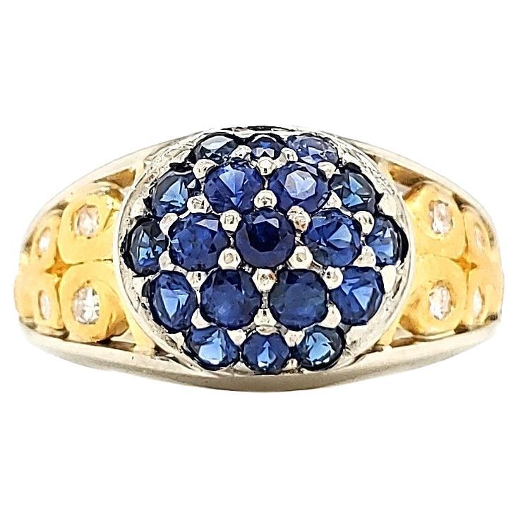 Blue Sapphire and Diamond Engagement Ring with 18 and 24 K Gold Work