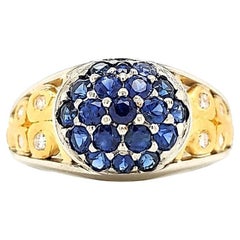 Blue Sapphire and Diamond Ring with 18 and 24 K Gold Work