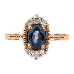 Anello con zaffiro blu e diamante in oro rosa da 1,04 carati
