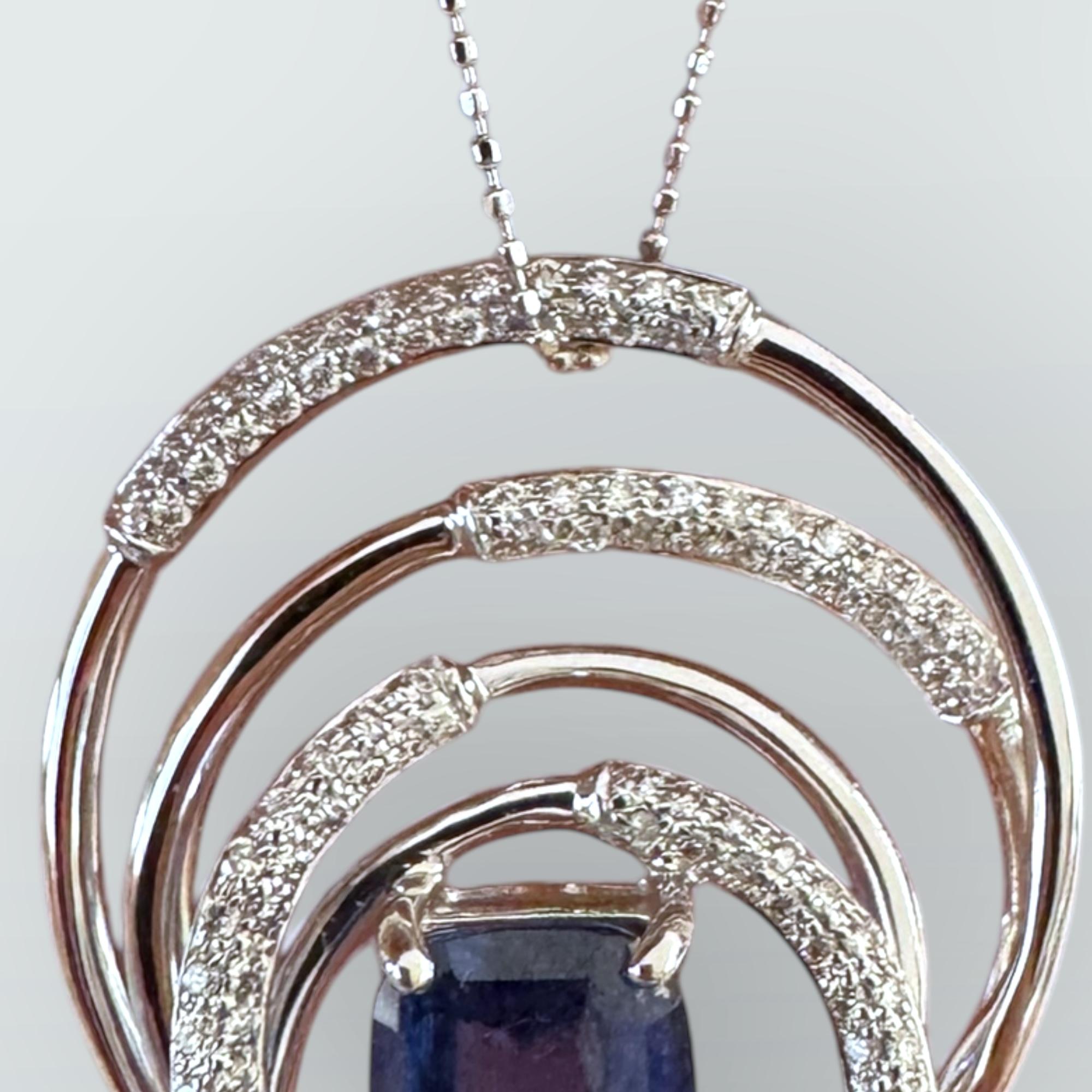Ciondolo con zaffiro blu e diamante incastonato in vendita 7