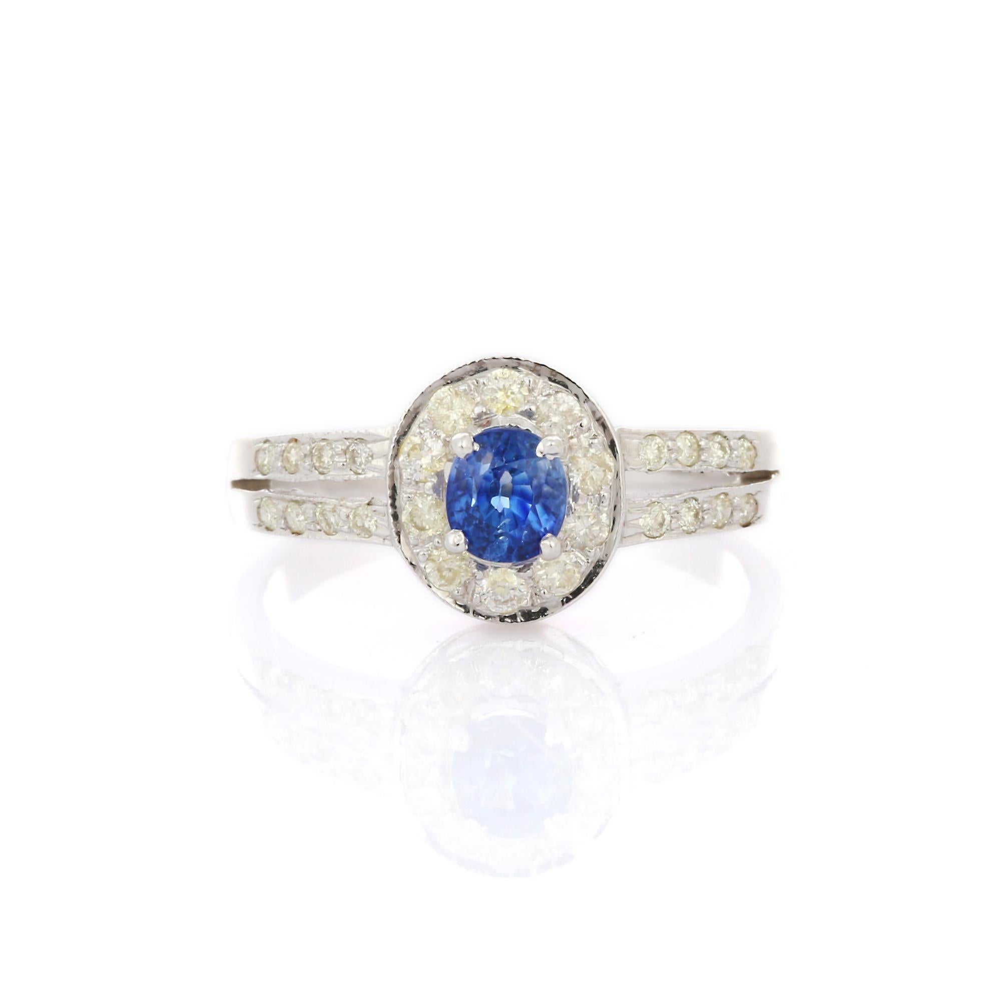 For Sale:  Blue Sapphire and Diamond Engagement Ring Gift For Her in 18K White Gold 2