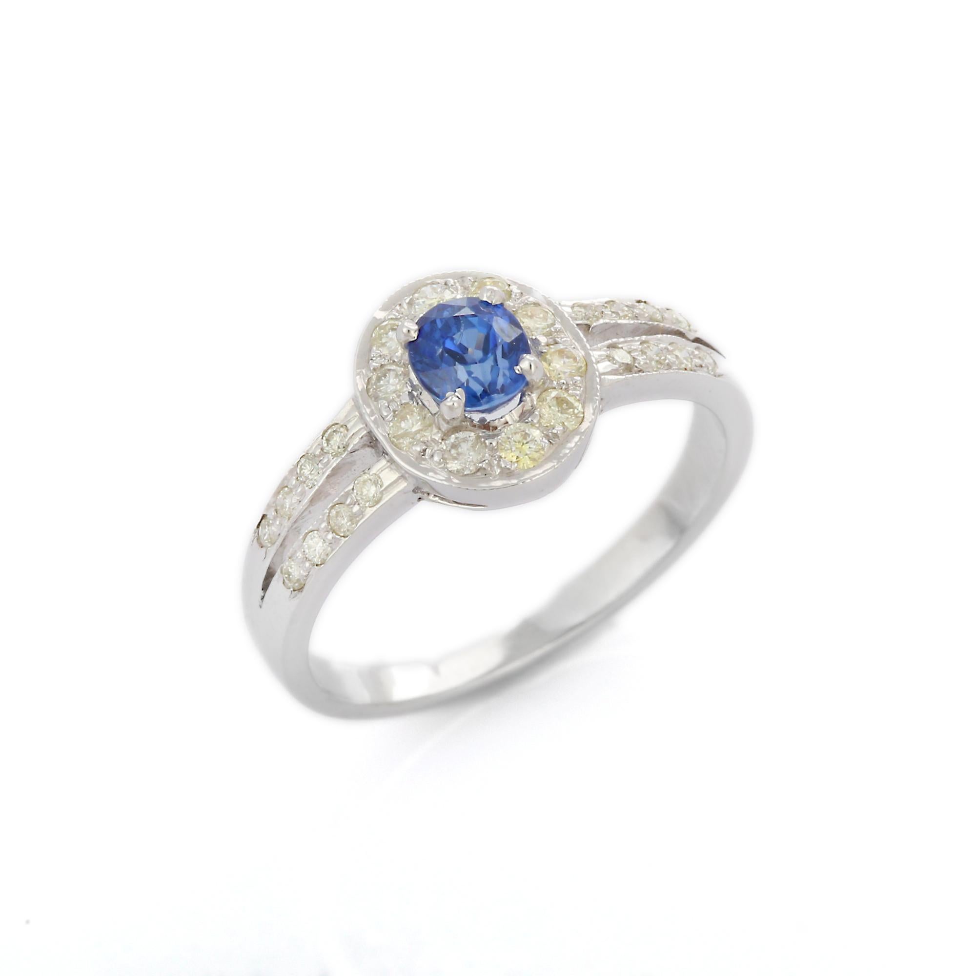 For Sale:  Blue Sapphire and Diamond Engagement Ring Gift For Her in 18K White Gold 5