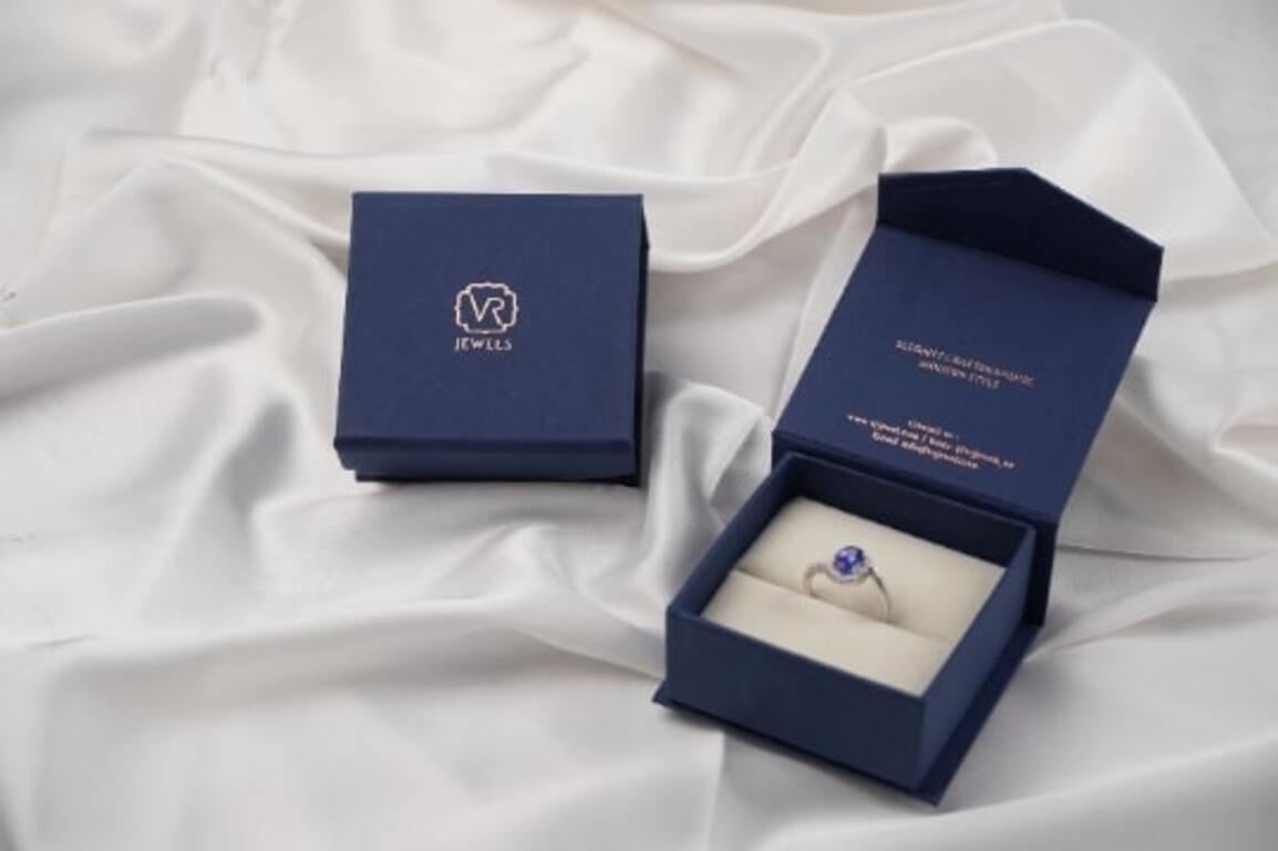 For Sale:  Blue Sapphire and Diamond Engagement Ring Gift For Her in 18K White Gold 6