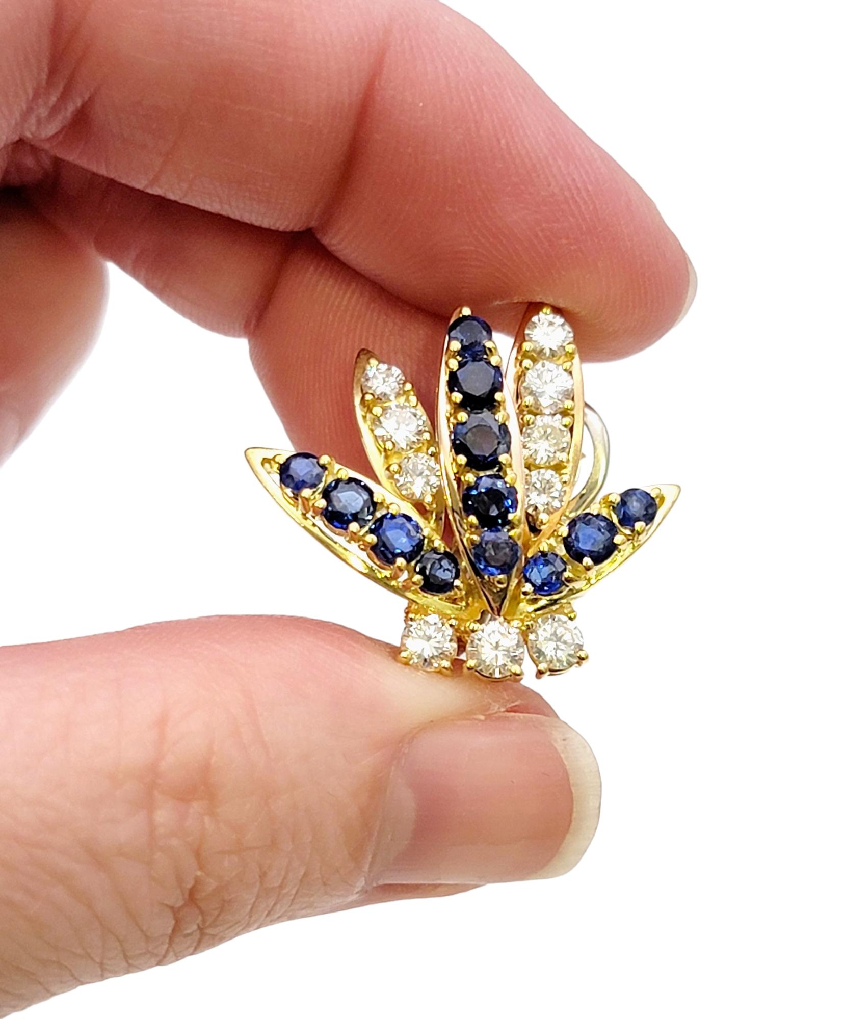 Blue Sapphire and Diamond Spray Non-Pierced Earrings in 18 Karat Multi Gold For Sale 1