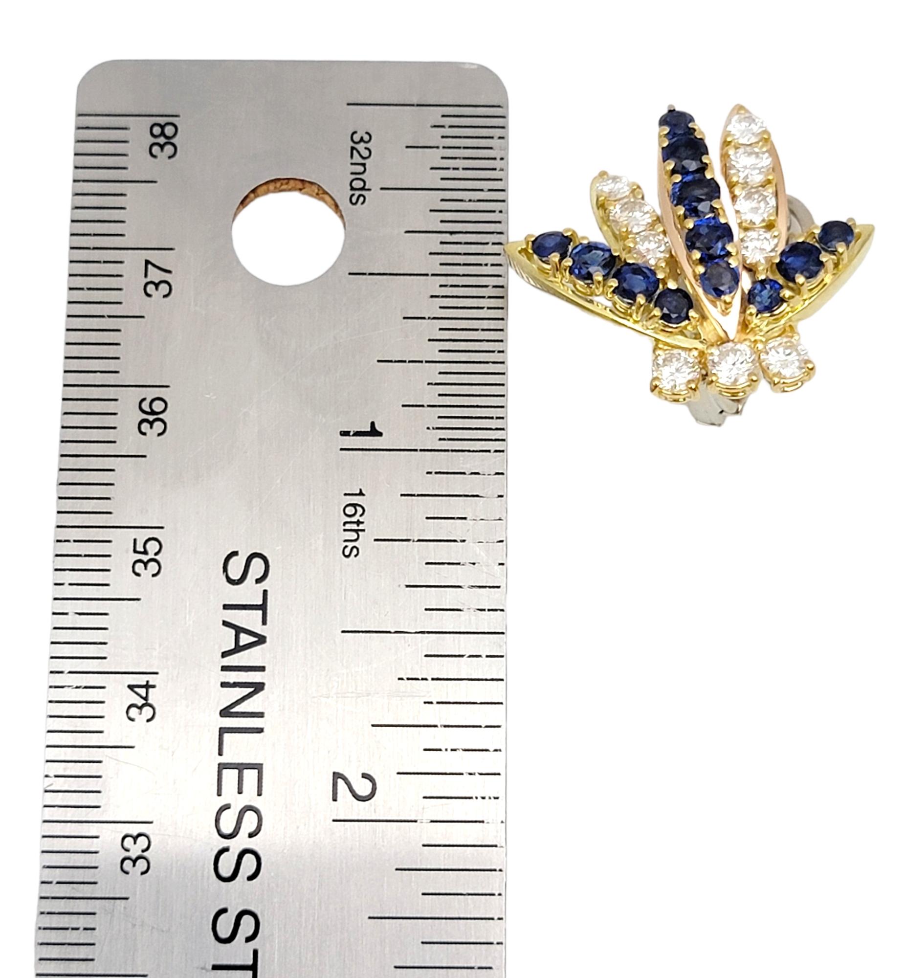 Blue Sapphire and Diamond Spray Non-Pierced Earrings in 18 Karat Multi Gold For Sale 5