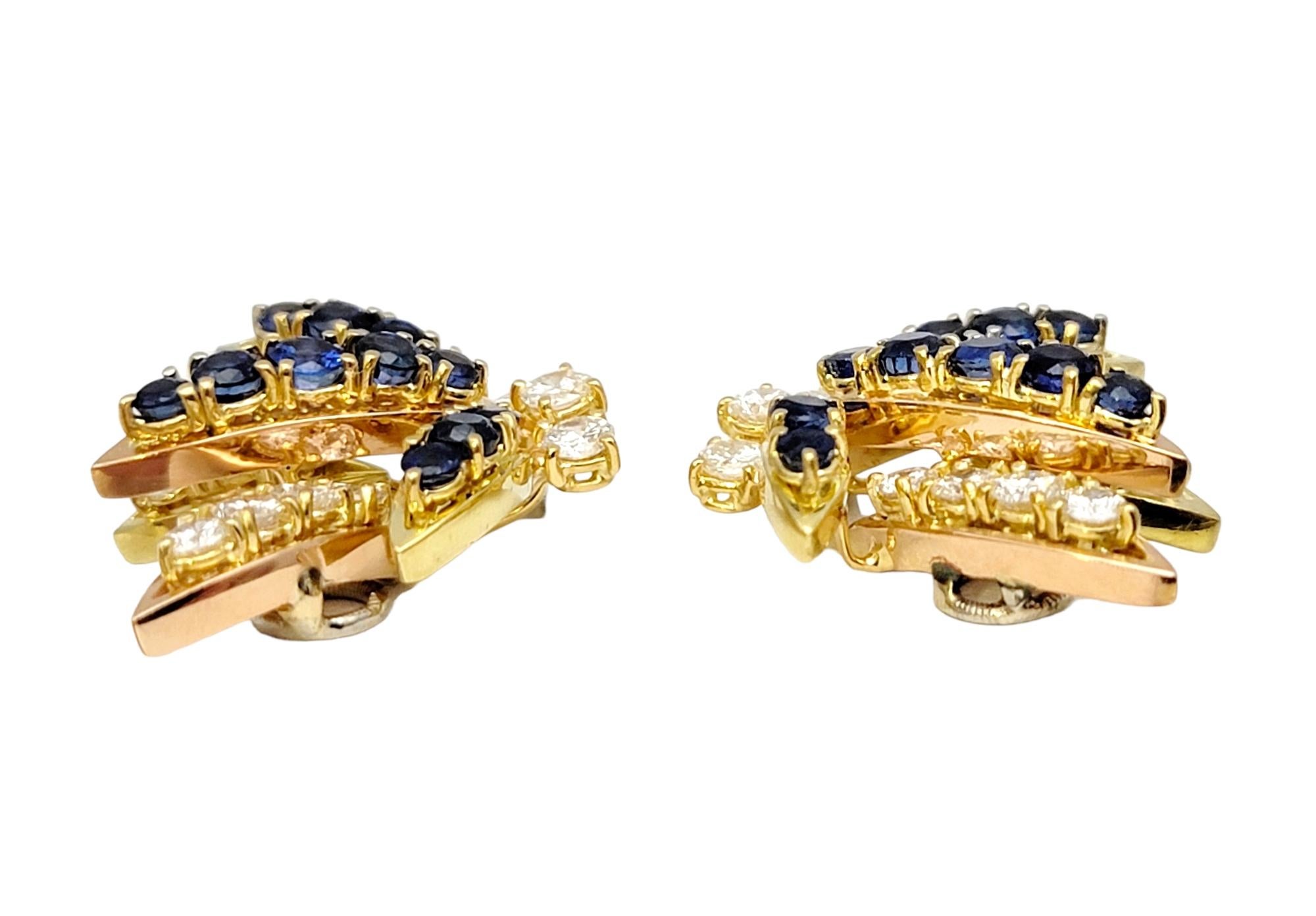 Non-Pierced Ohrringe aus 18 Karat Multi Gold mit blauem Saphir und Diamant Sprüh  im Zustand „Gut“ im Angebot in Scottsdale, AZ