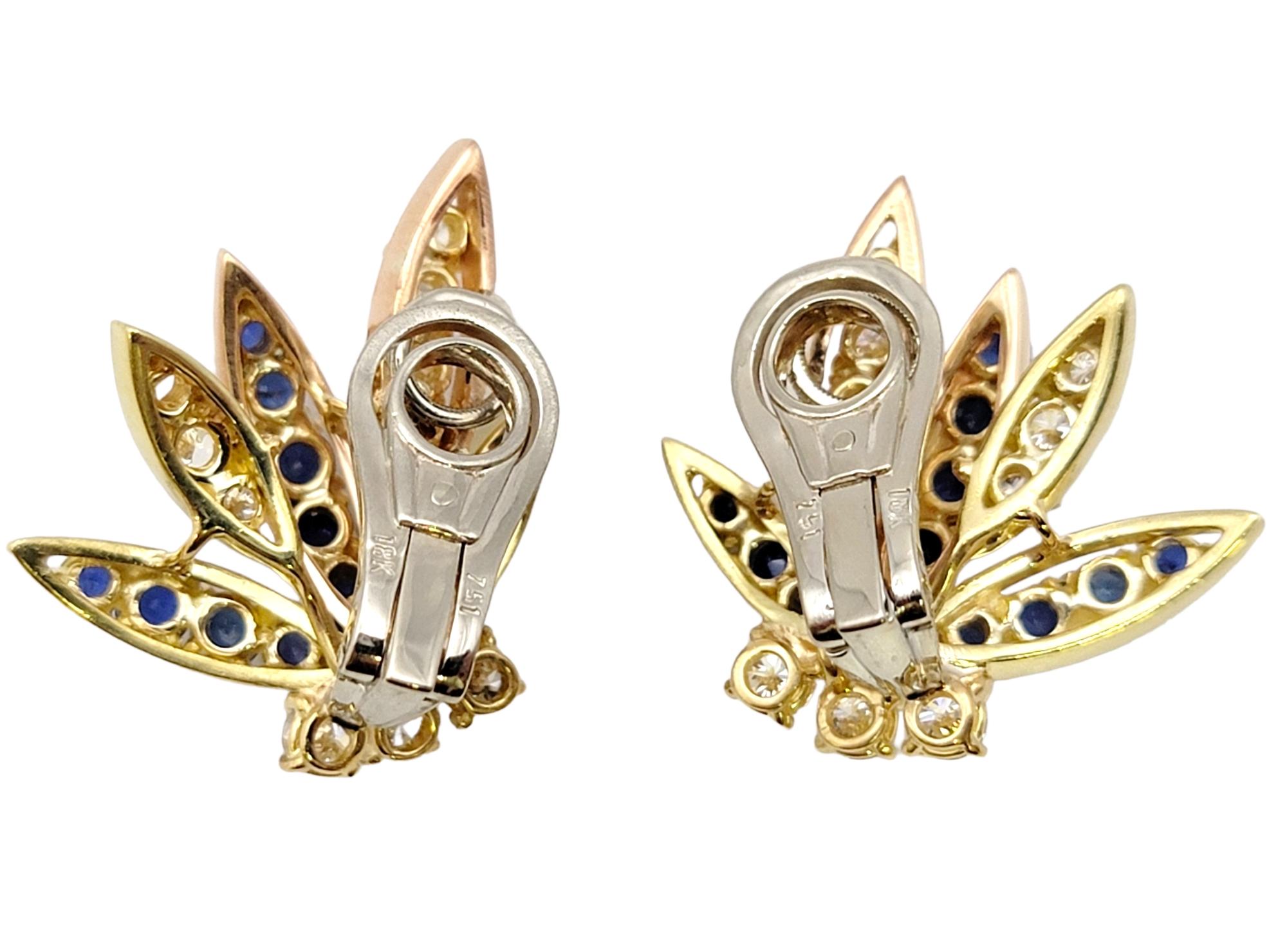 Non-Pierced Ohrringe aus 18 Karat Multi Gold mit blauem Saphir und Diamant Sprüh  im Angebot 3