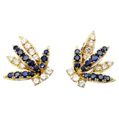 Blue Sapphire and Diamond Spray Non-Pierced Earrings in 18 Karat Multi Gold