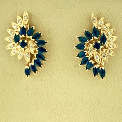 Blue Sapphire and Diamond Stud Earring Set in 14 Karat Gold, Very Affordable