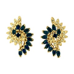 Blue Sapphire and Diamond Stud Earring Set in 14 Karat Gold, Very Affordable