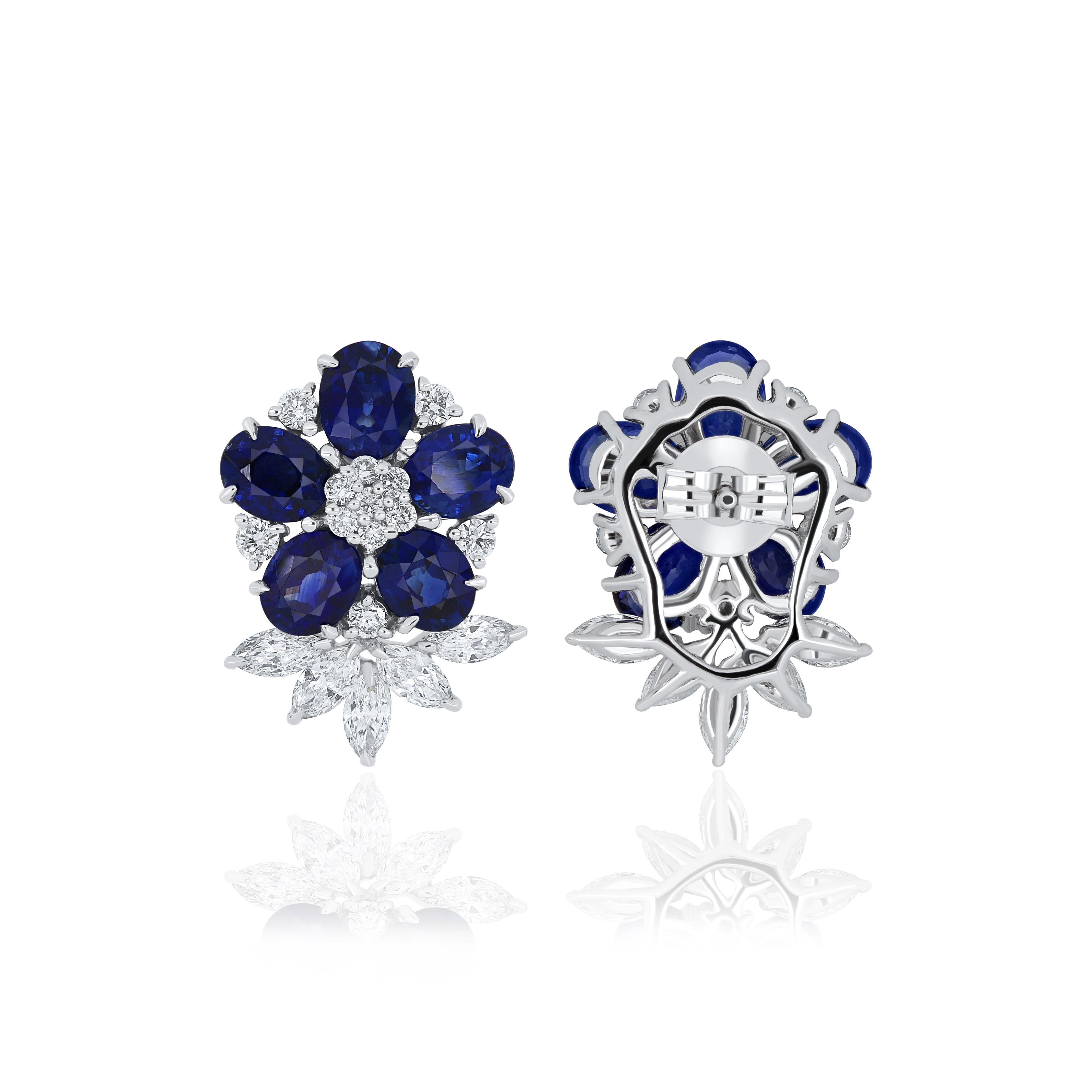 Blue Sapphire And Diamond Studded Earrings in 18 Karat White Gold In New Condition For Sale In JAIPUR, IN