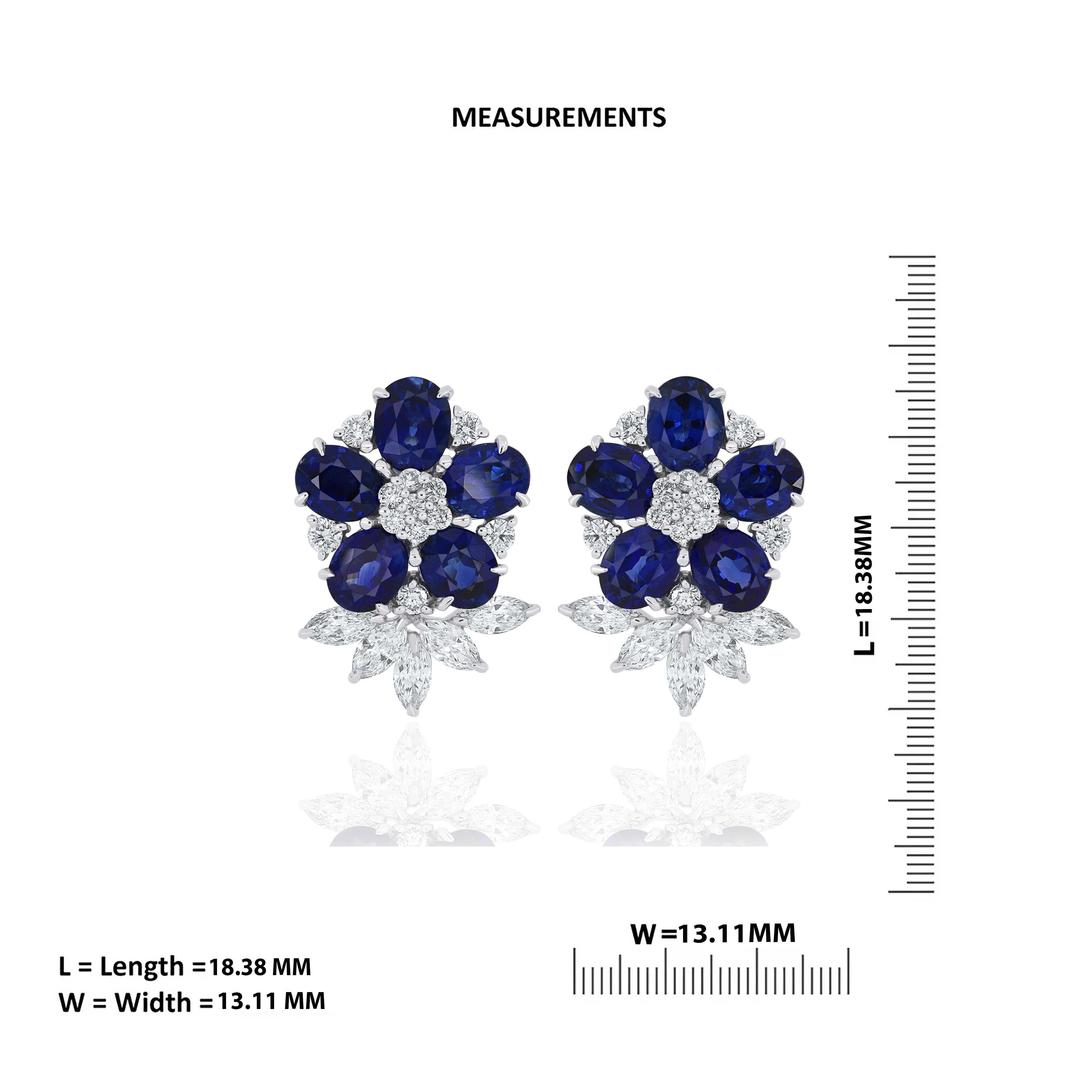 Blue Sapphire And Diamond Studded Earrings in 18 Karat White Gold For Sale 1
