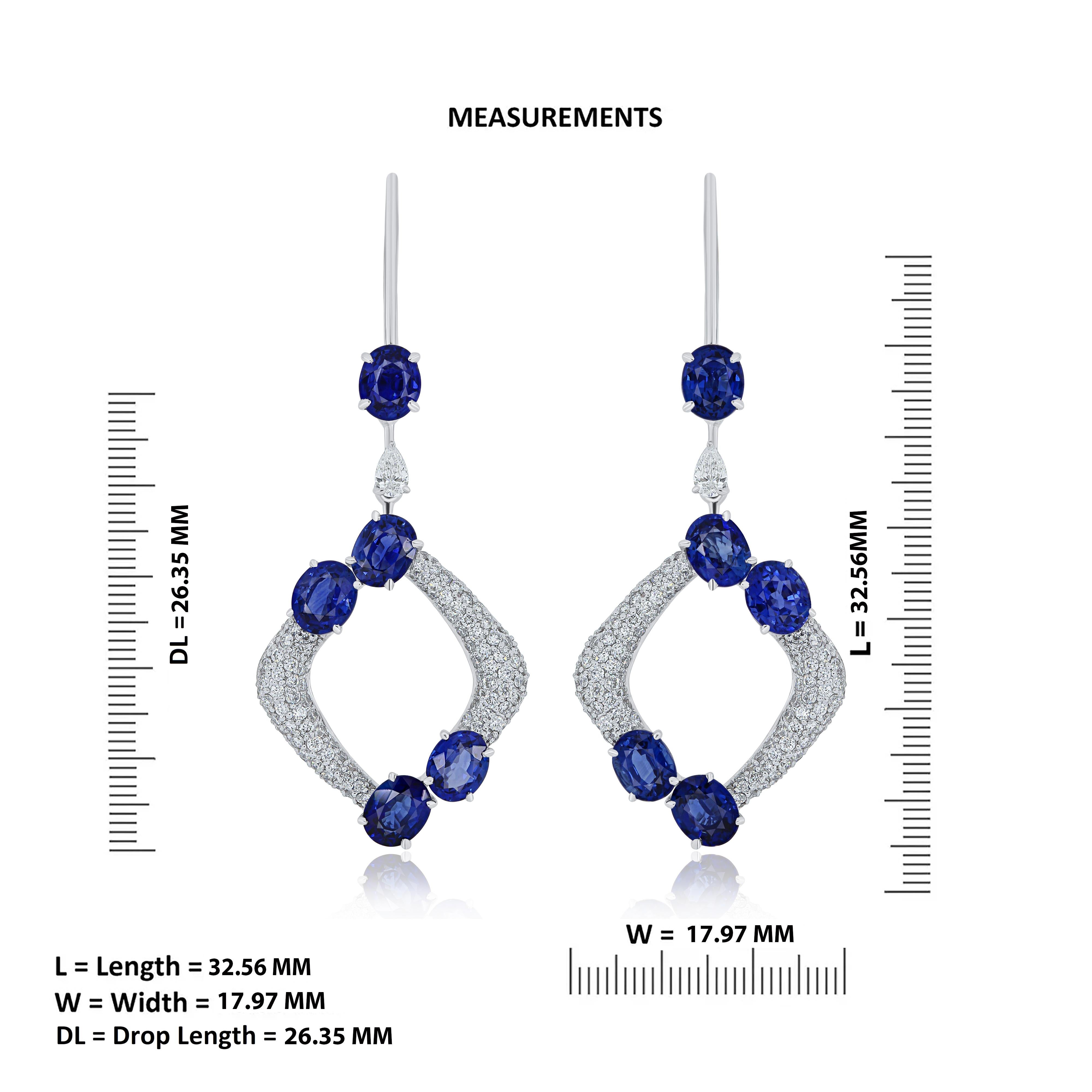 Blue Sapphire and Diamond Studded Earrings in 18 Karat White Gold For Sale 2