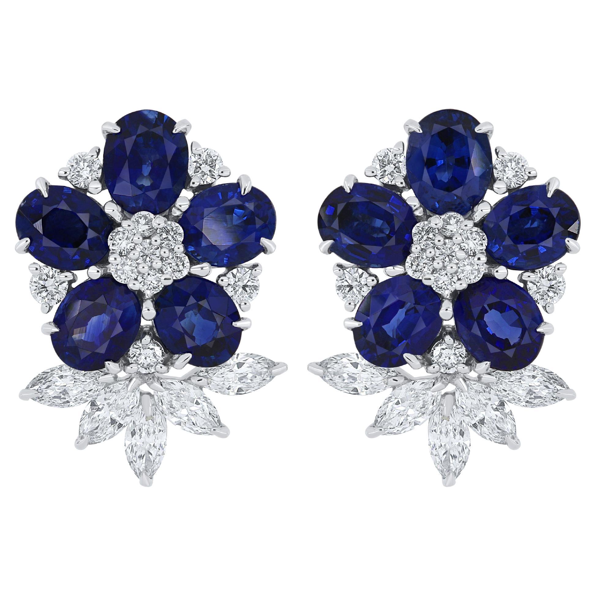 Blue Sapphire And Diamond Studded Earrings in 18 Karat White Gold