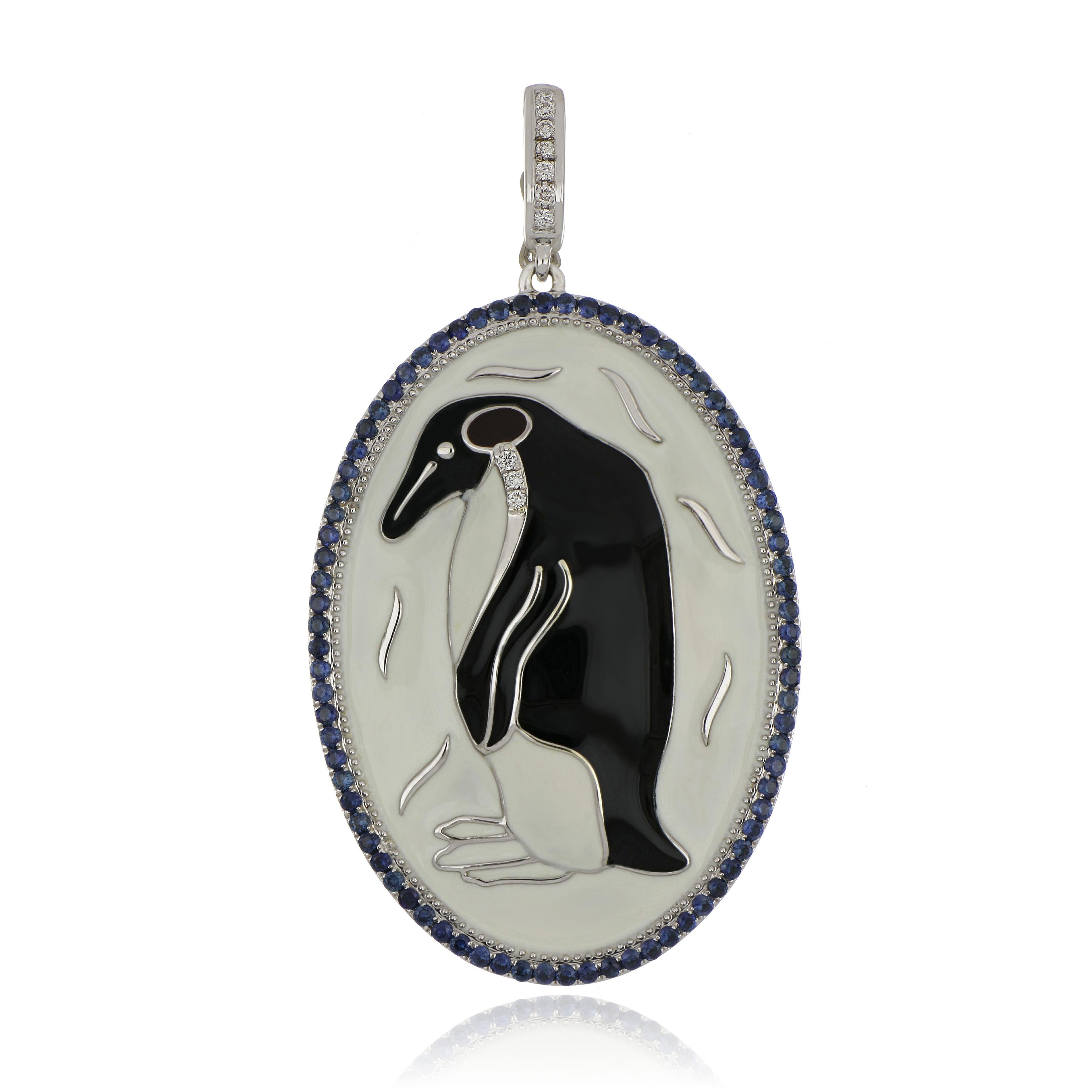 Elegant and exquisite Enamel Cocktail 14 K Pendant, set with 0.56Cts. Blue Sapphire Rounds, accented with Diamonds, weighing approx. 0.1 Cts Beautifully Hand crafted in 14 Karat Yellow Gold.

Stone Size:

Blue Sapphire: 1.0x1.0 mm

Gemstone Carat