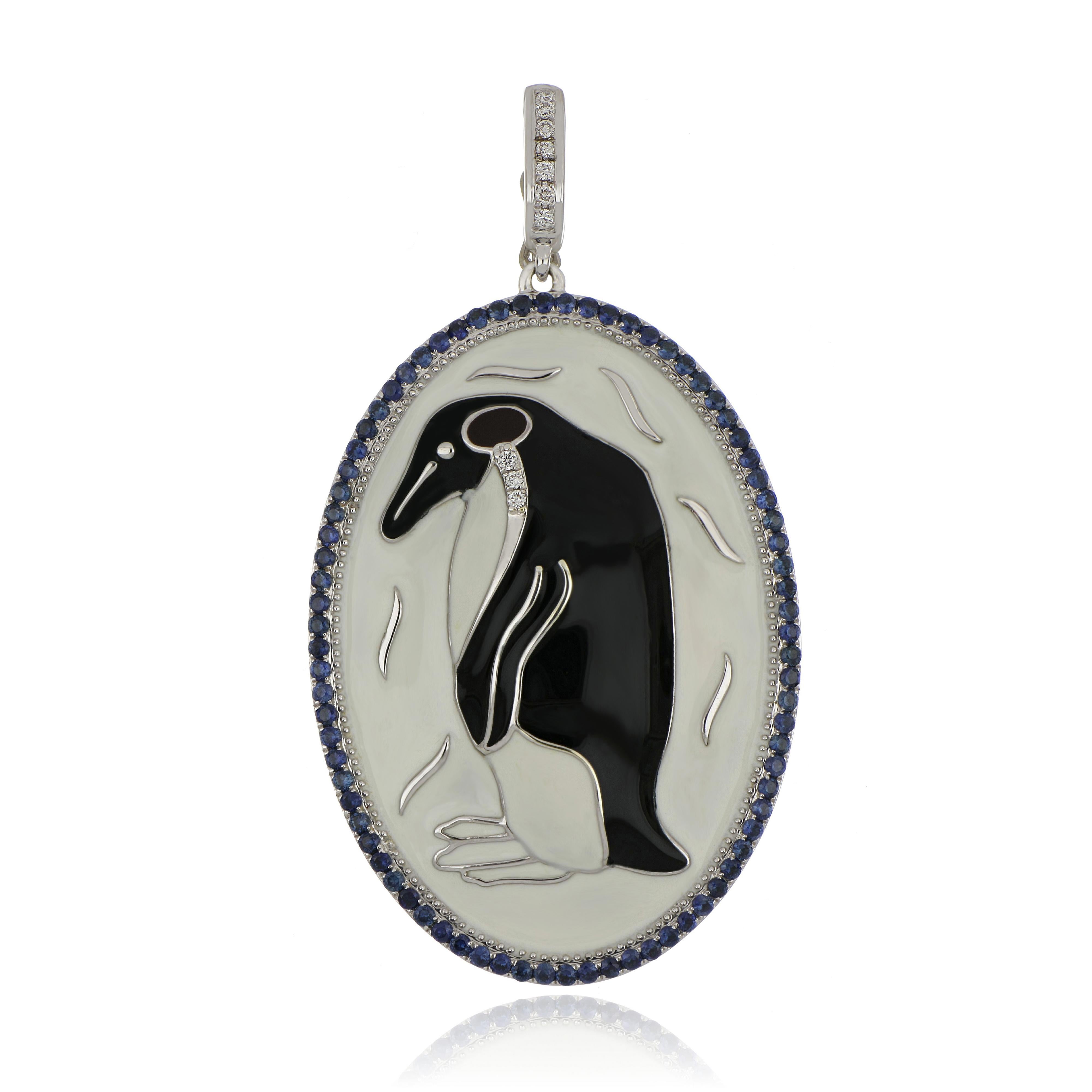 Élégant et exquis pendentif Cocktail en émail 14 K, serti de 0,56Cts. Saphirs bleus ronds, rehaussés de diamants, pesant approximativement 0,1 ct. Magnifiquement réalisés à la main en or jaune 14 carats.

Taille de la pierre :

Saphir bleu : 1.0x1.0