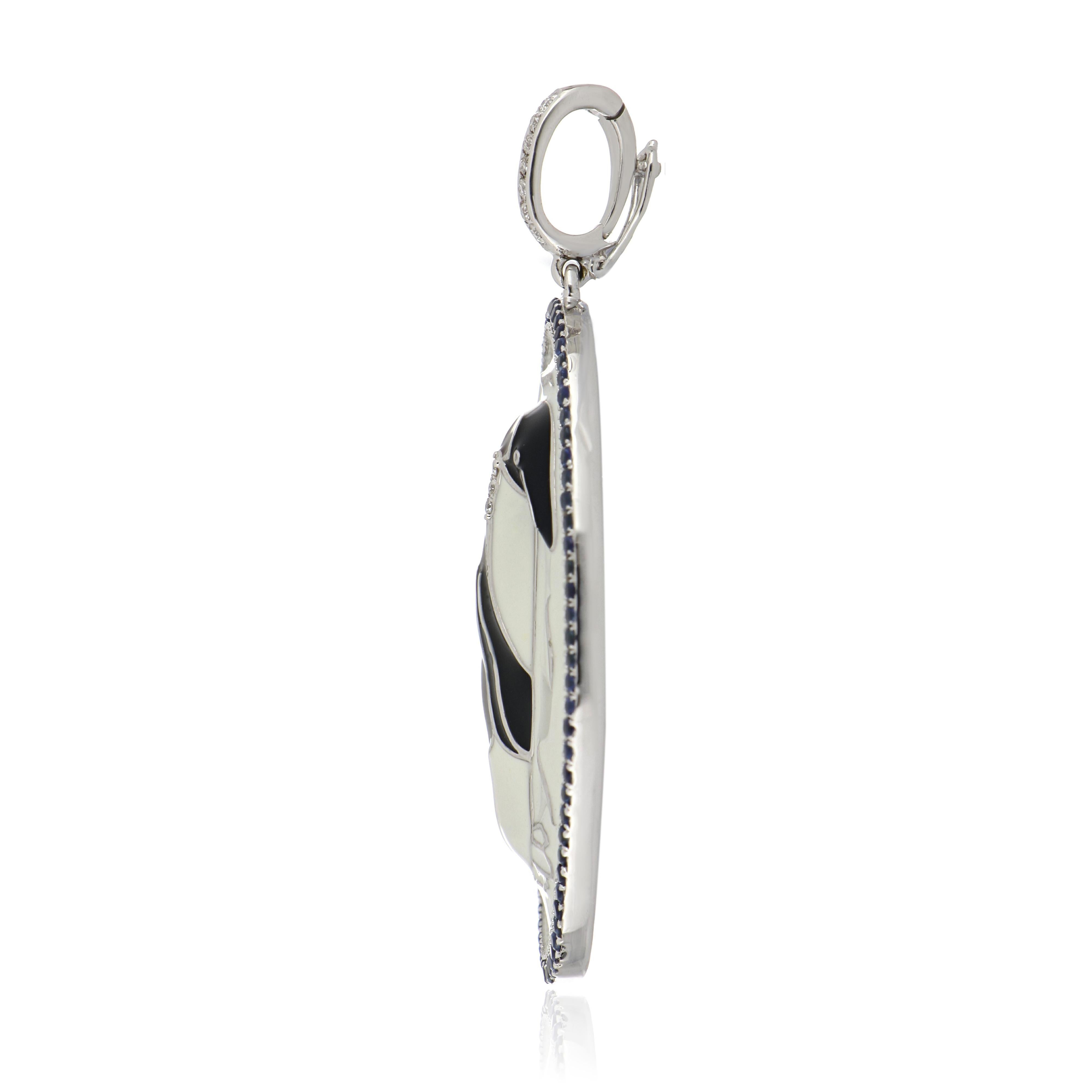 Pendentif en or 14 carats avec saphir bleu et émail clouté et diamants Neuf - En vente à JAIPUR, IN
