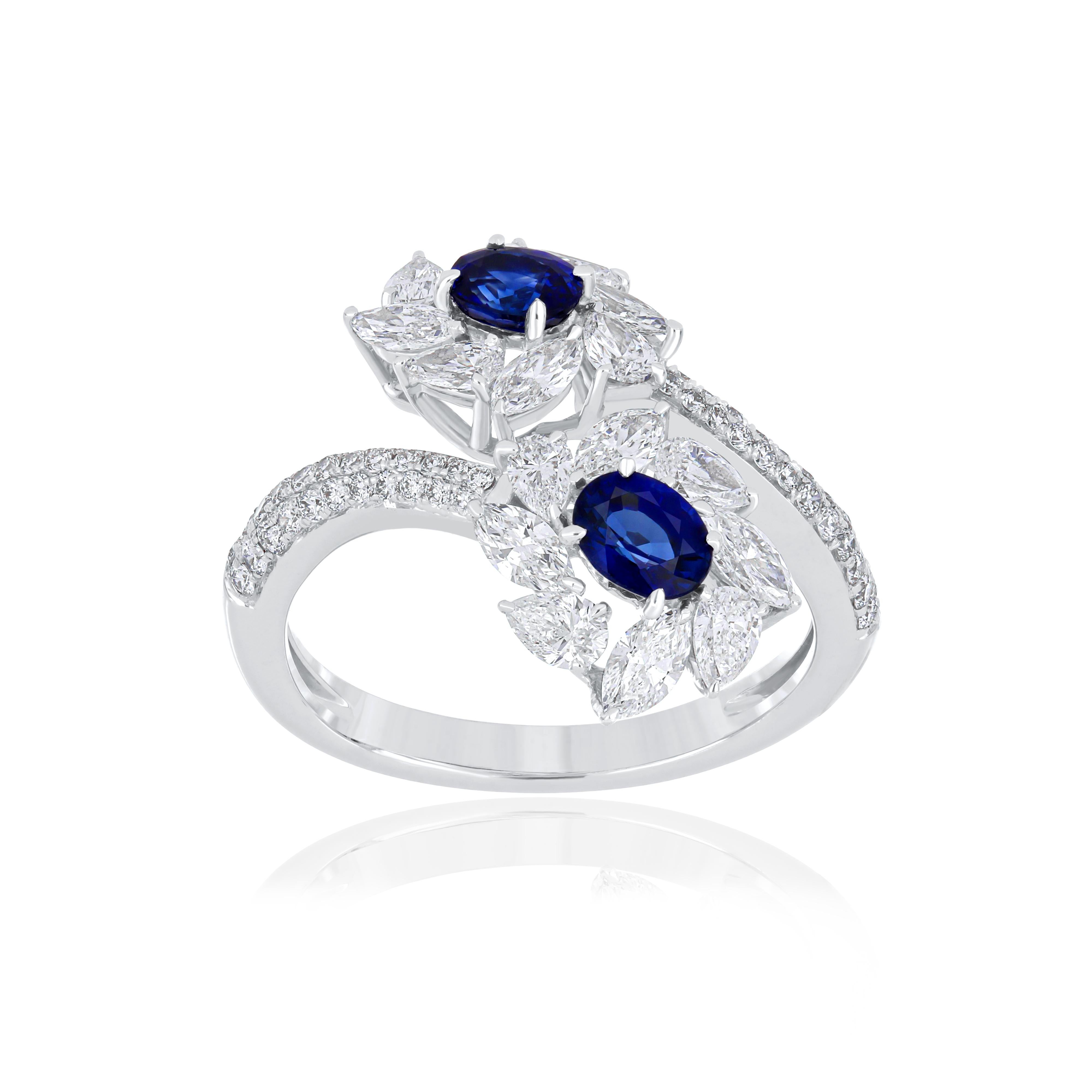 Blue Sapphire and Diamond Studded Ring in 18 Karat White Gold 2