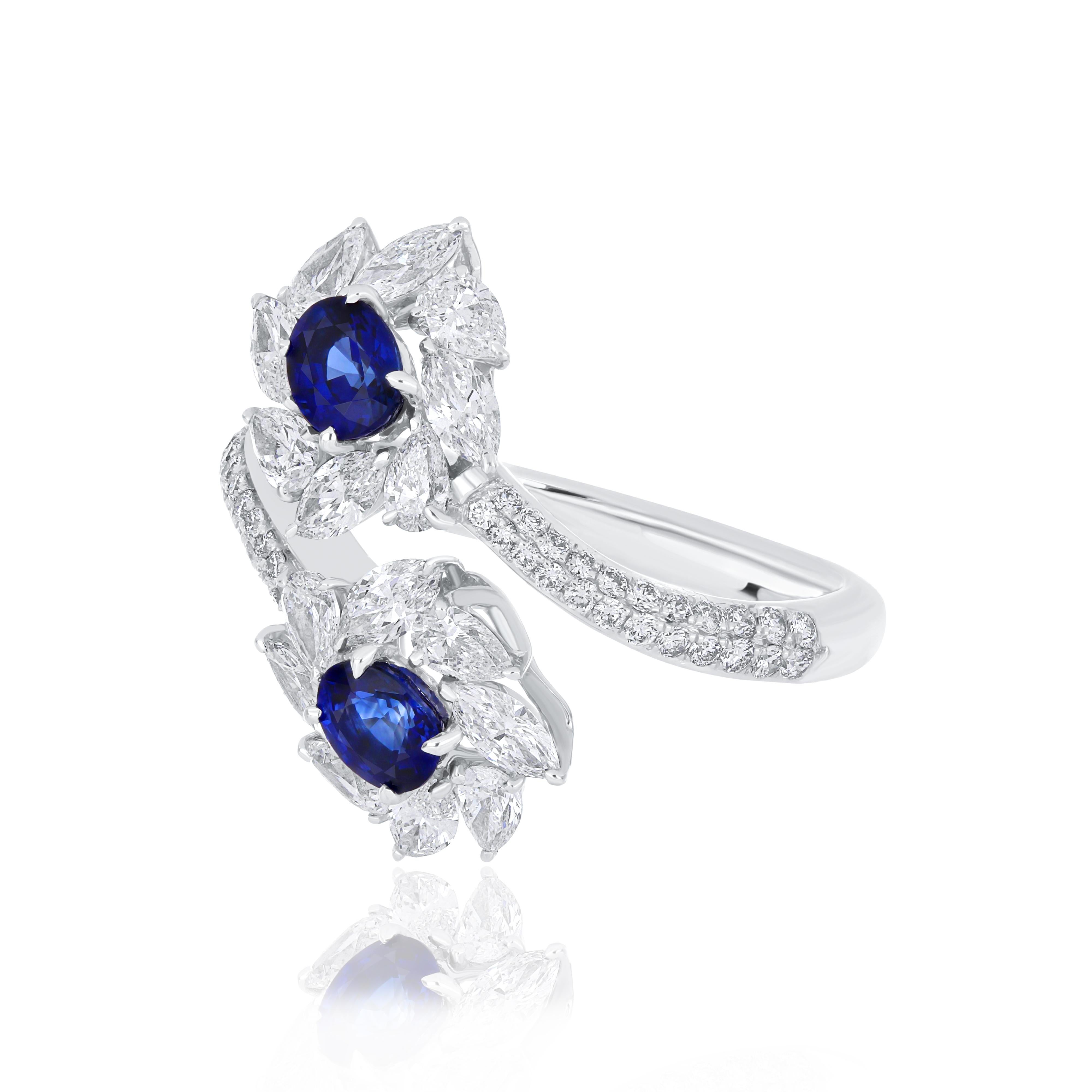 Blue Sapphire and Diamond Studded Ring in 18 Karat White Gold 3