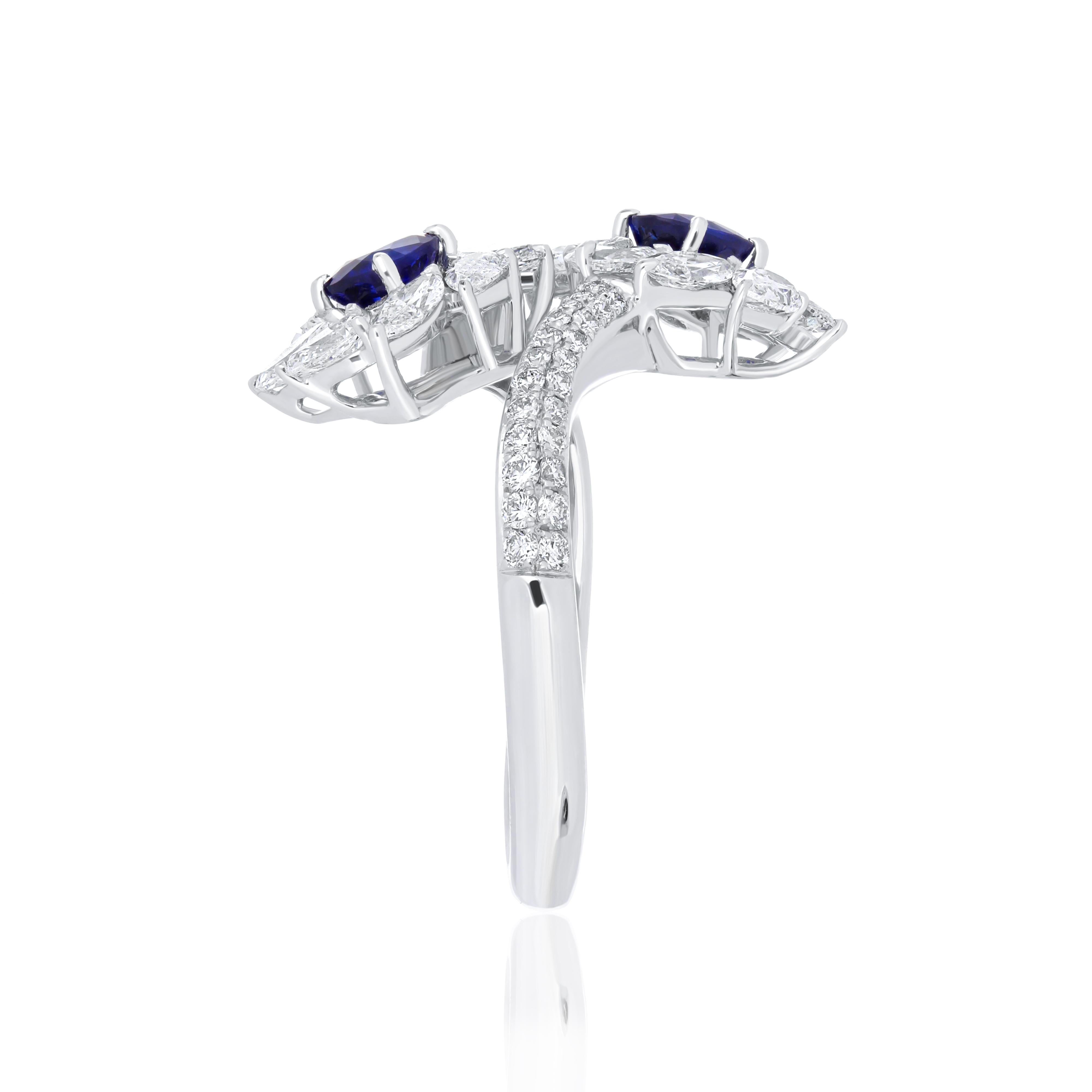 Blue Sapphire and Diamond Studded Ring in 18 Karat White Gold 4