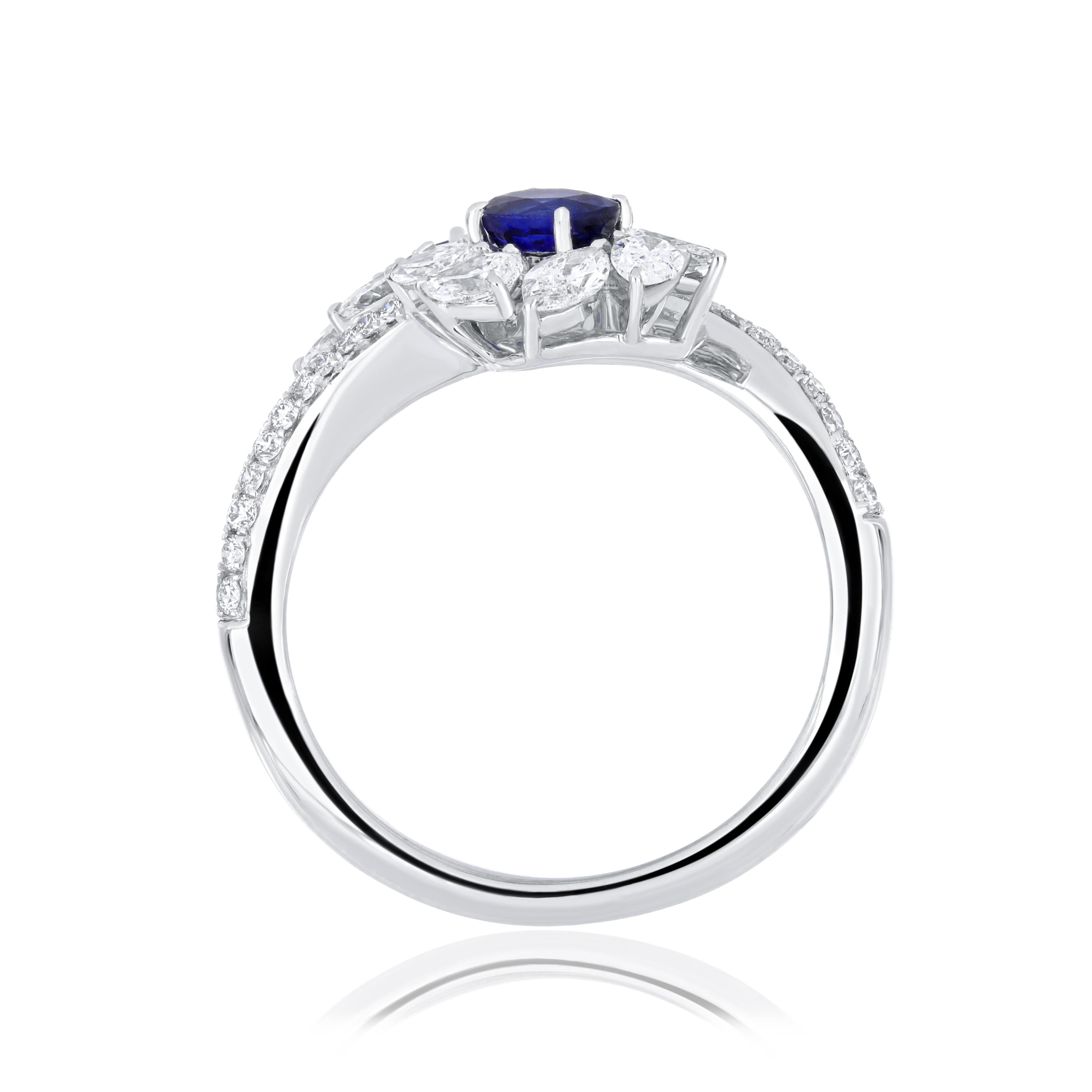Blue Sapphire and Diamond Studded Ring in 18 Karat White Gold 5