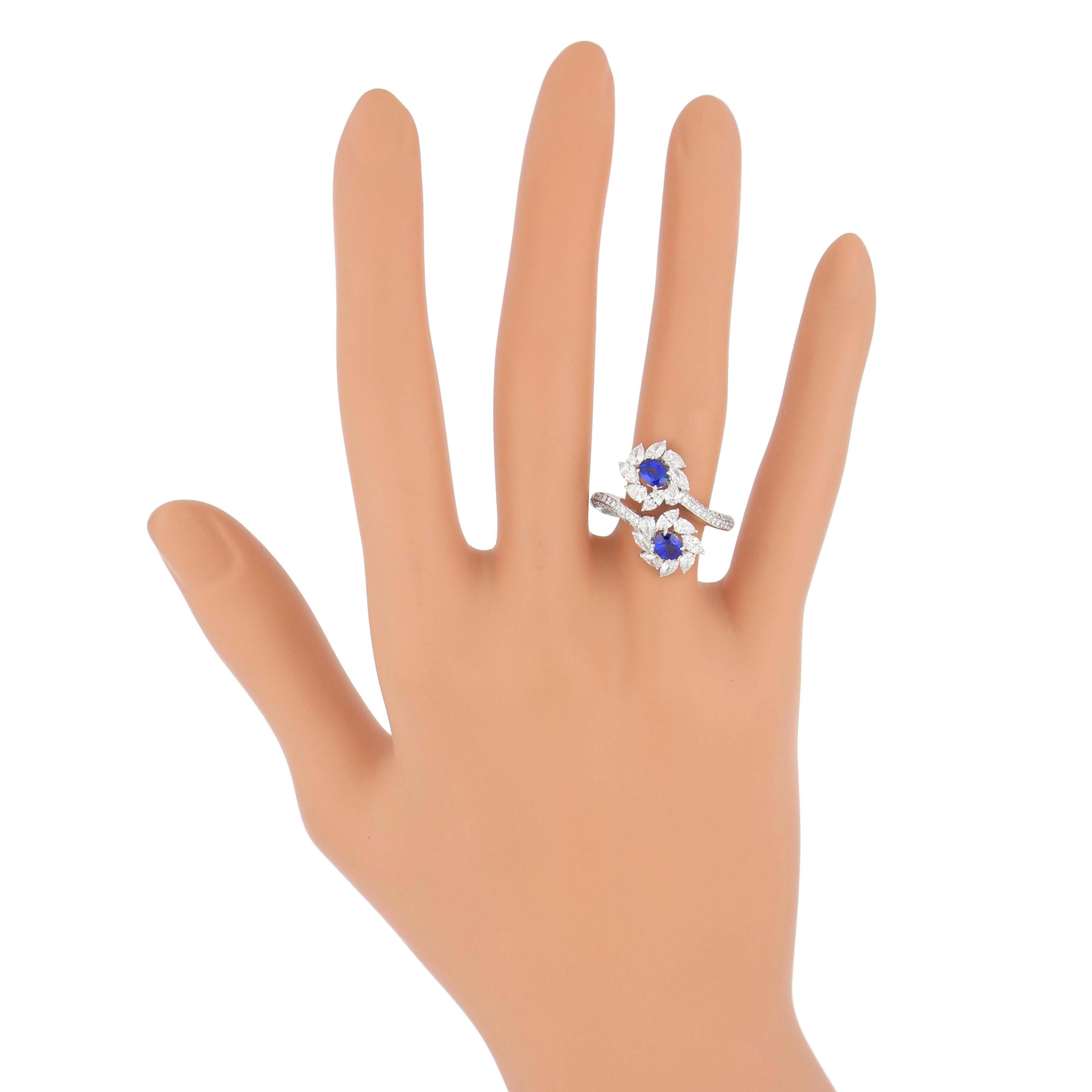 Blue Sapphire and Diamond Studded Ring in 18 Karat White Gold 6