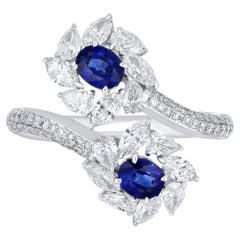 Blue Sapphire and Diamond Studded Ring in 18 Karat White Gold
