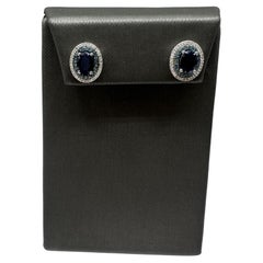 Blue Sapphire and Diamond Studs in 10kt White Gold – Push Backs, New