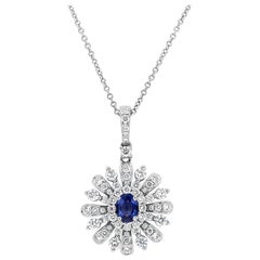 Roman Malakov Blue Sapphire and Diamond Sunburst Pendant Necklace