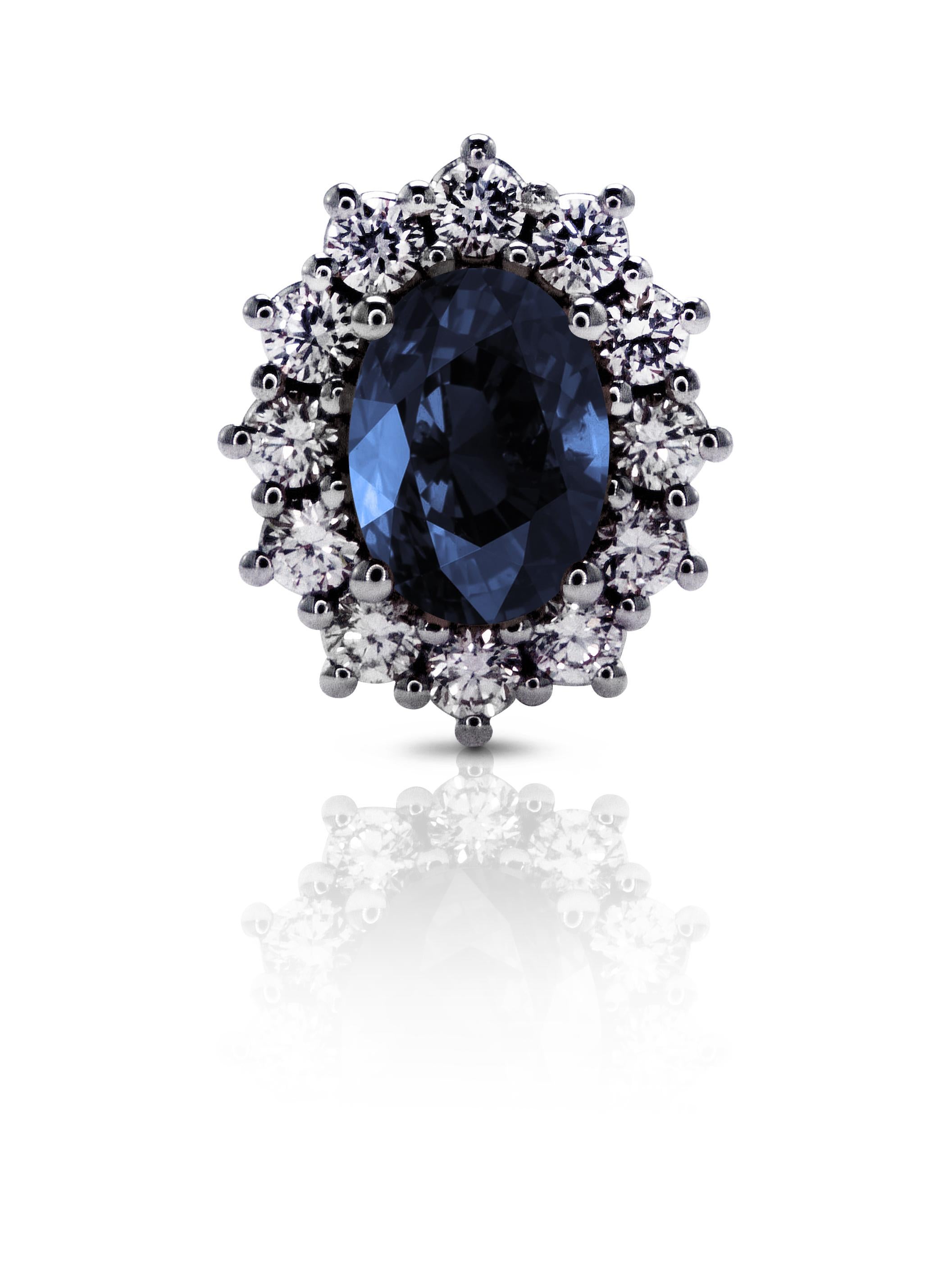 These 1.68 Carat Blue Sapphire and Diamond Sunflower Chic Stud Earrings are set in 18Kt White Gold and from the Sunflower Chic collection. 

The earrings are designed with the Sunflower concept, setting the Blue Sapphire in the bud and surrounding