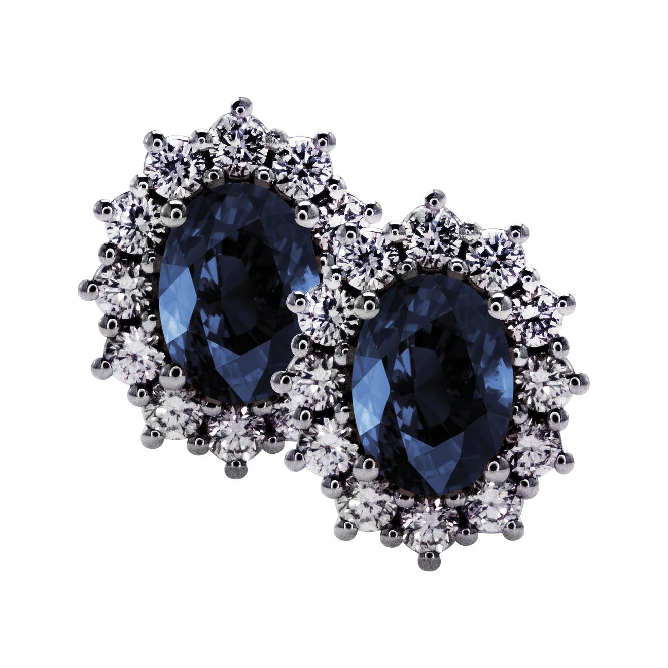  1.68 Carat Blue Sapphire and 0.76 Carat Diamond Sunflower Chic Stud Earrings