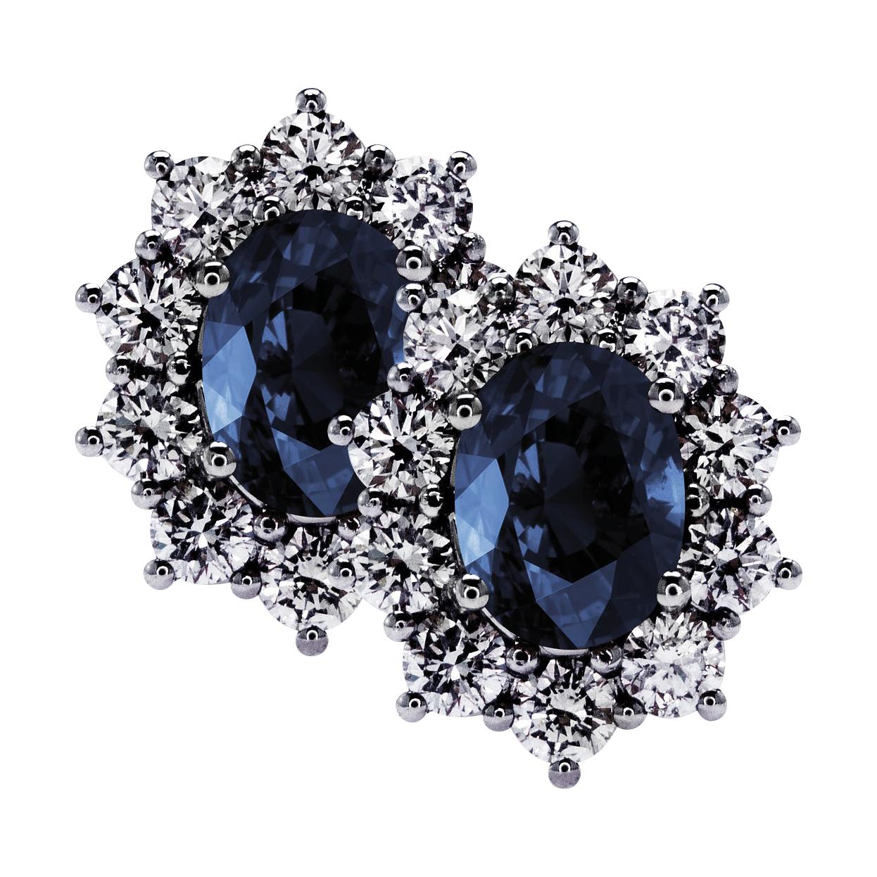 2.48 Carat Blue Sapphire & 1.63 Carat Diamonds in 18Kt White Gold Stud Earrings