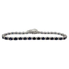 Blue sapphire and diamond tennis bracelet 18KT white gold 7"