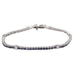 14K White Gold Blue Sapphire and Diamond Tennis Bracelet