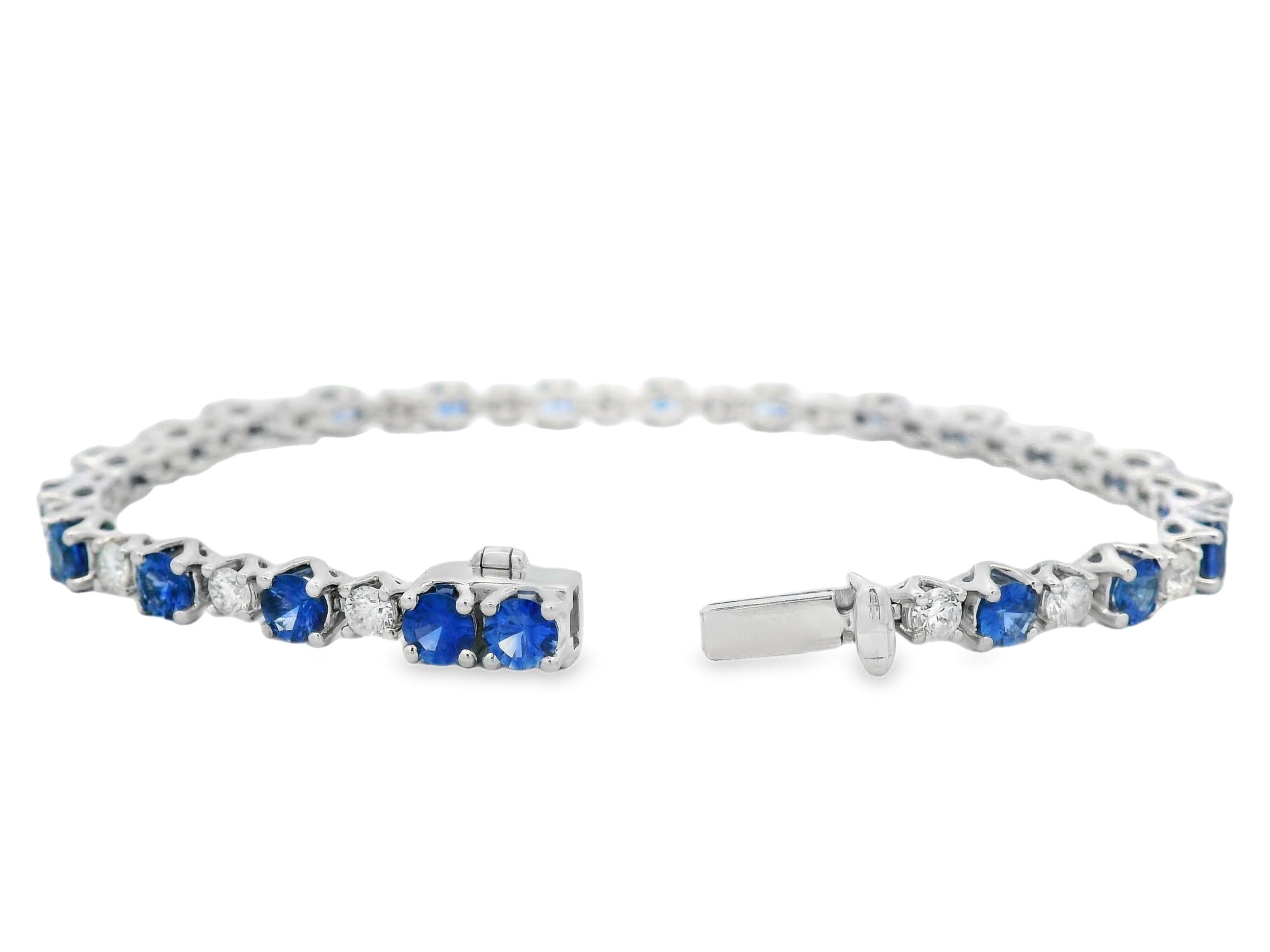 Zafiro Azul y Diamante Pulsera de Tenis en Oro Blanco de 14K 7 Pulgadas Contemporáneo en venta