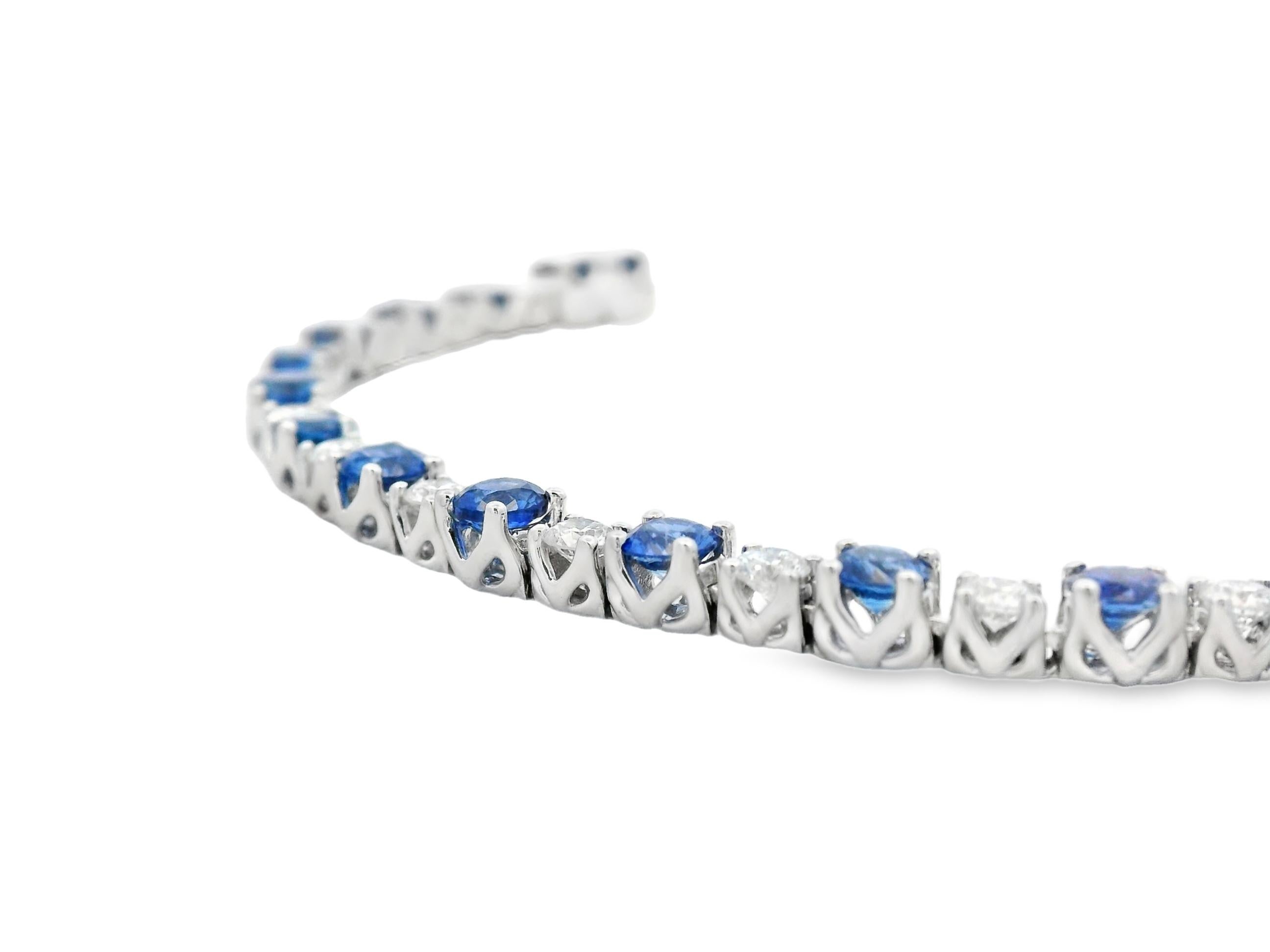 Zafiro Azul y Diamante Pulsera de Tenis en Oro Blanco de 14K 7 Pulgadas en Nuevo estado para la venta en New York, NY
