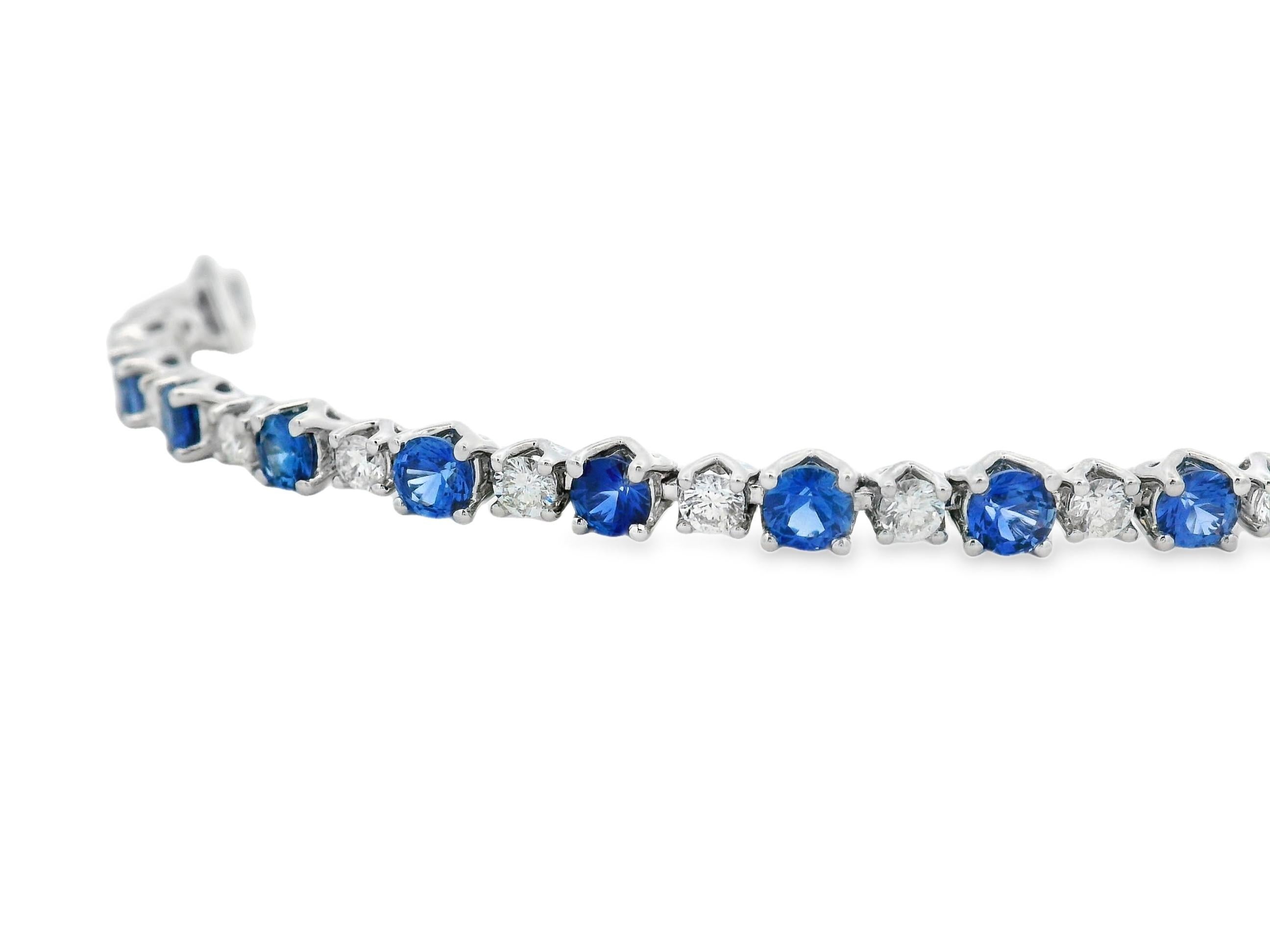 Femenino o masculino Zafiro Azul y Diamante Pulsera de Tenis en Oro Blanco de 14K 7 Pulgadas en venta