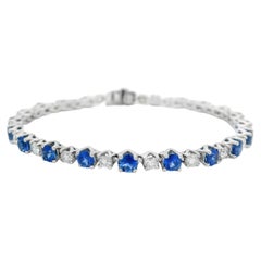 Zafiro Azul y Diamante Pulsera de Tenis en Oro Blanco de 14K 7 Pulgadas