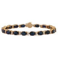 Blue Sapphire and Diamond Tennis Bracelet in 14K Yellow Gold