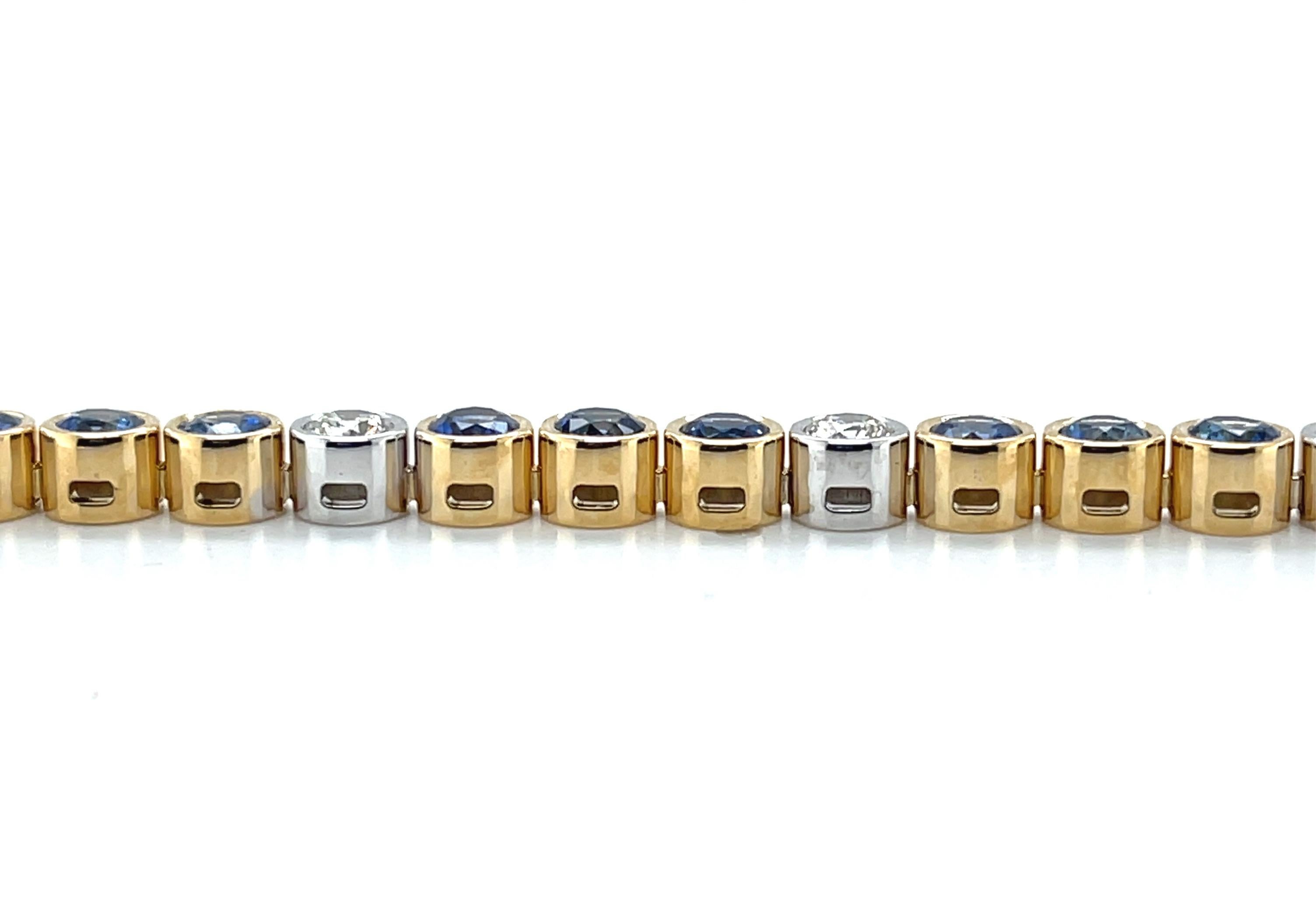  Tennisarmband aus 18 Karat Gold mit blauem Saphir und Diamanten, insgesamt 7,49 Karat für Damen oder Herren im Angebot