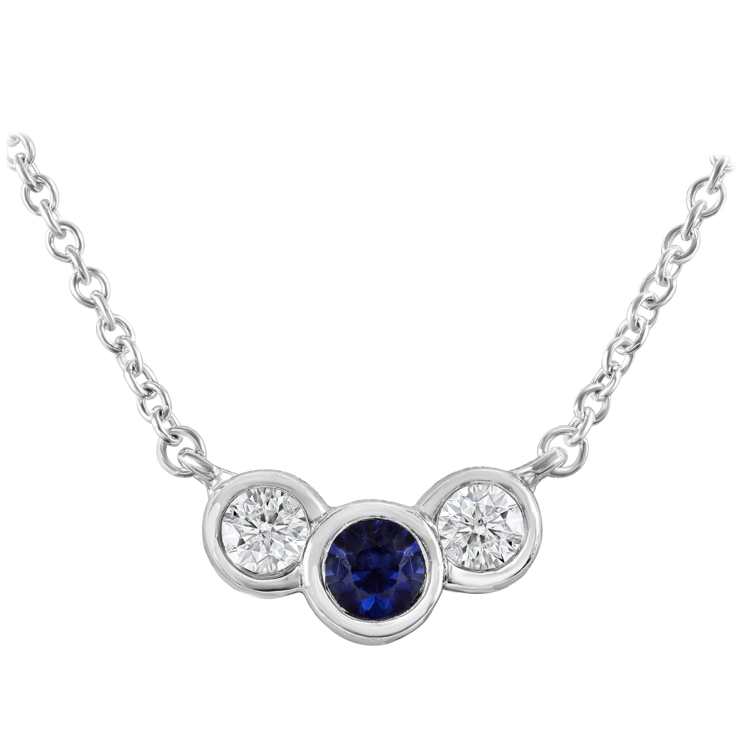 Blue Sapphire and Diamond Three-Stone Pendant Necklace