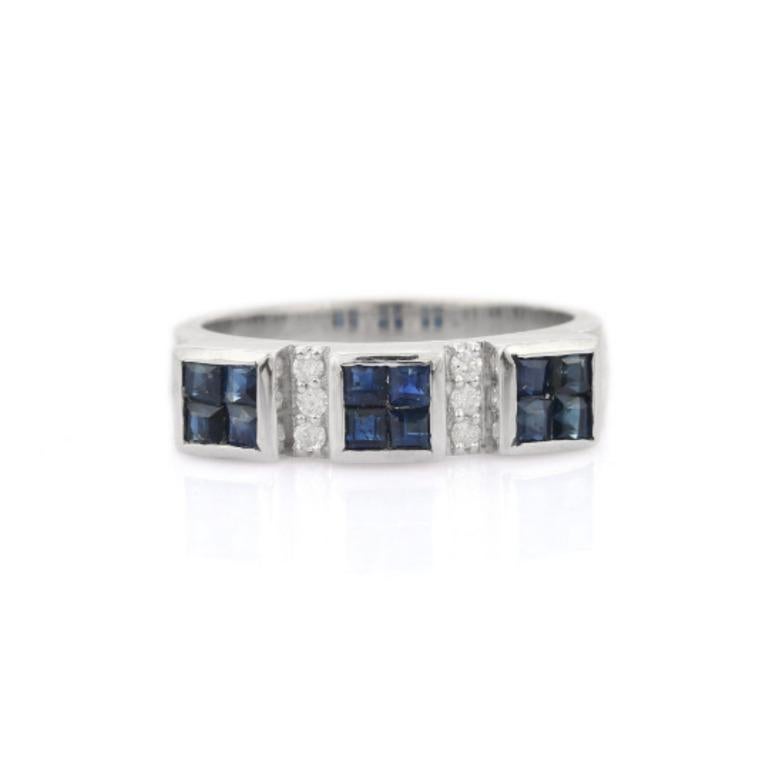 Im Angebot: Blauer Saphir und Diamant Ring mit drei Steinen aus 925er Sterling Silber () 2