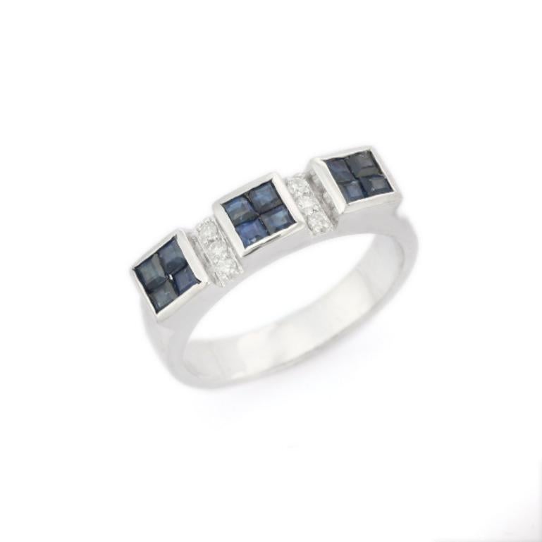 Im Angebot: Blauer Saphir und Diamant Ring mit drei Steinen aus 925er Sterling Silber () 3