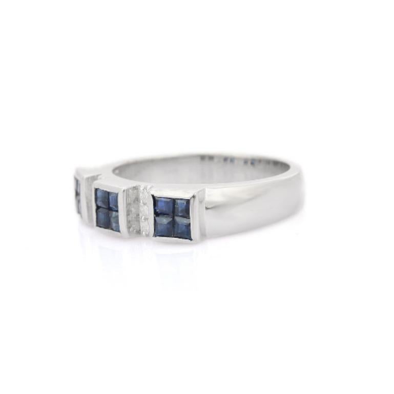 Im Angebot: Blauer Saphir und Diamant Ring mit drei Steinen aus 925er Sterling Silber () 4