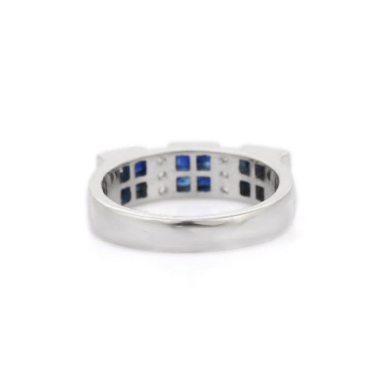 Im Angebot: Blauer Saphir und Diamant Ring mit drei Steinen aus 925er Sterling Silber () 5