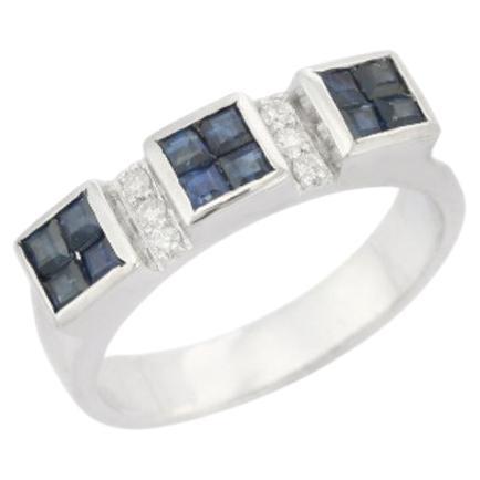 For Sale:  Blue Sapphire and Diamond Three Stone Style Ring in .925 Sterling Silver