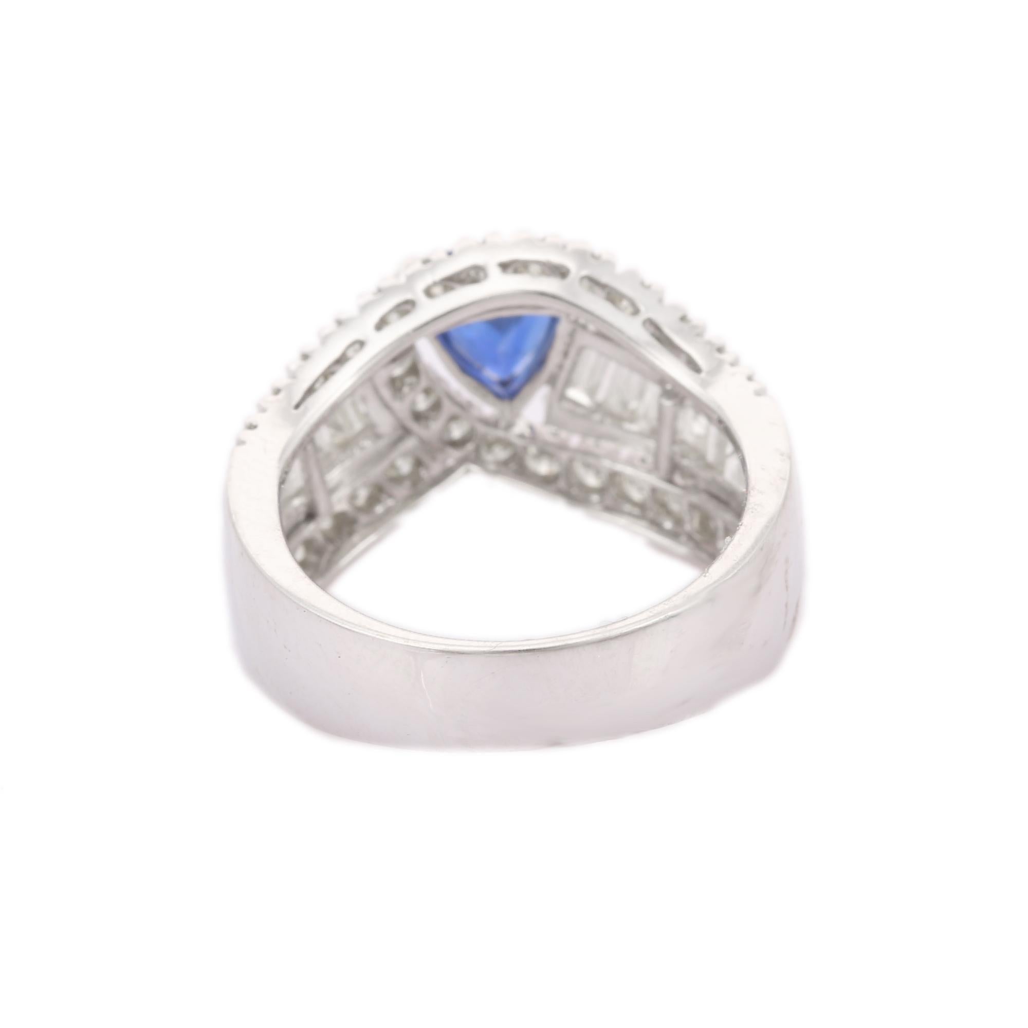 For Sale:  Glamorous Blue Sapphire And Diamond Bridal Ring in 18kt Solid White Gold 5